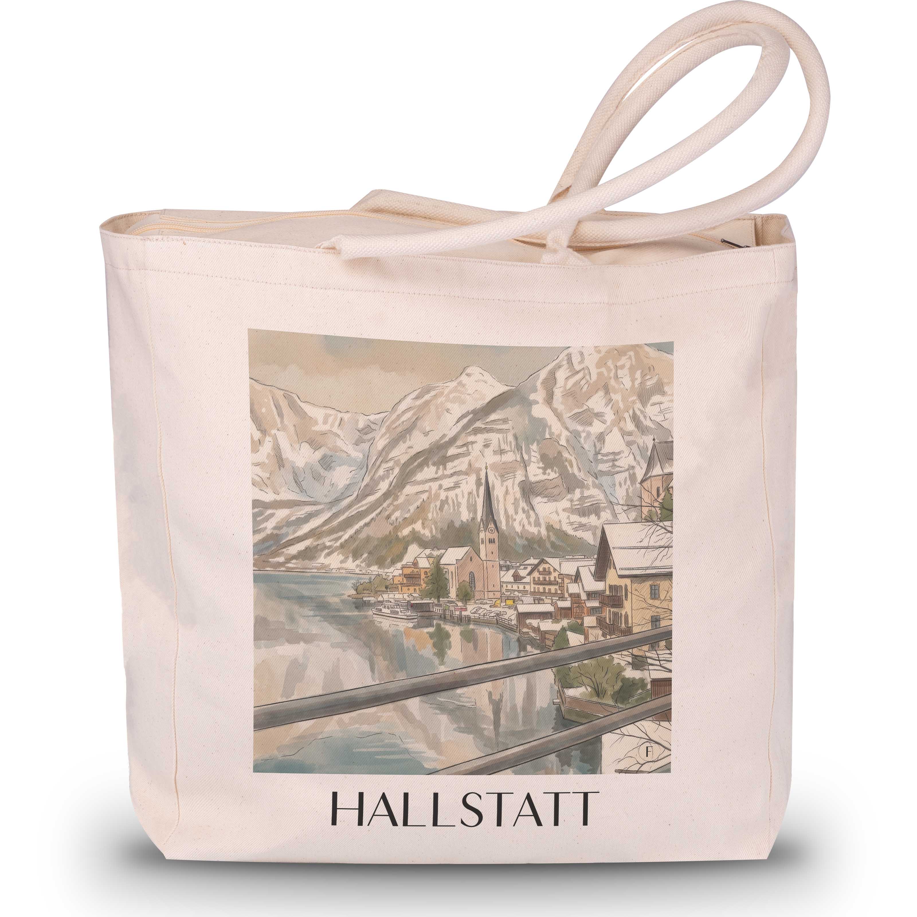 Hallstatt Shopping Tasche - Österreich - Österreich Tote Bag - Einkaufstasche im Aquarell Stil - favplace