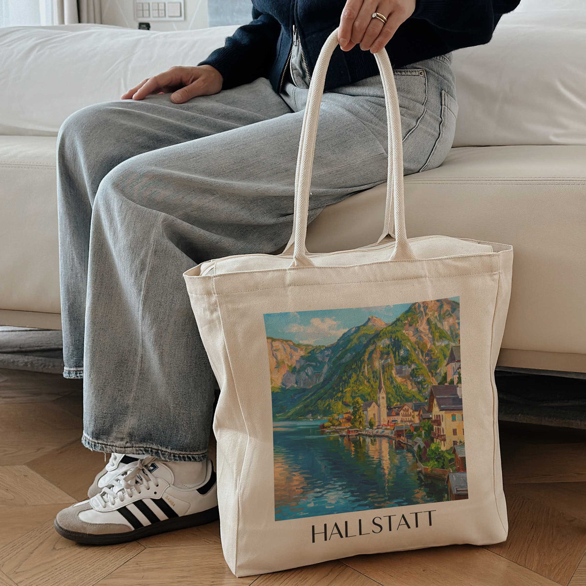 hallstatt-österreich-österreich-einkaufstasche-oil-painting-oelgemaelde