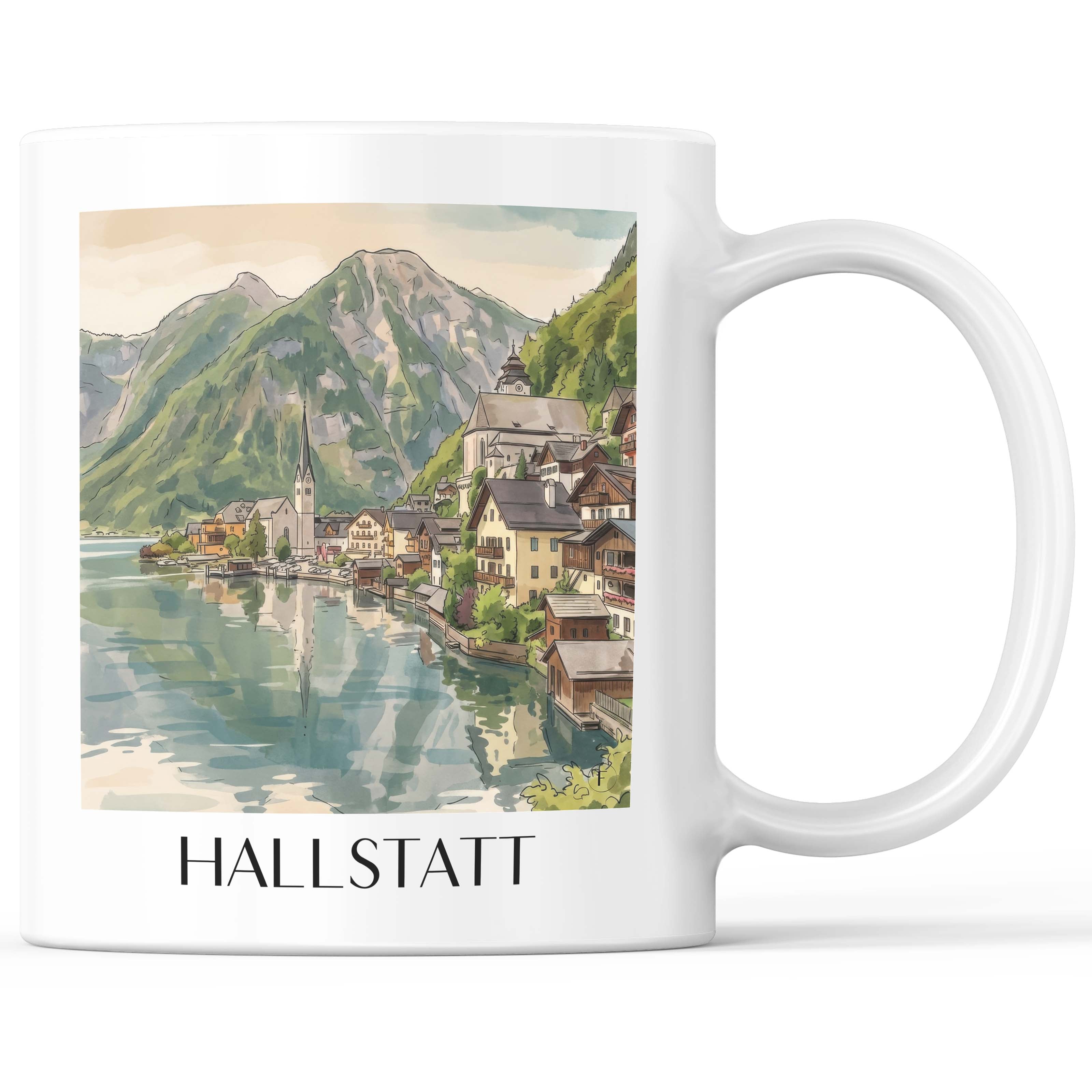 Hallstatt - Österreich Becher - Kaffeetasse im Aquarell Stil - favplace