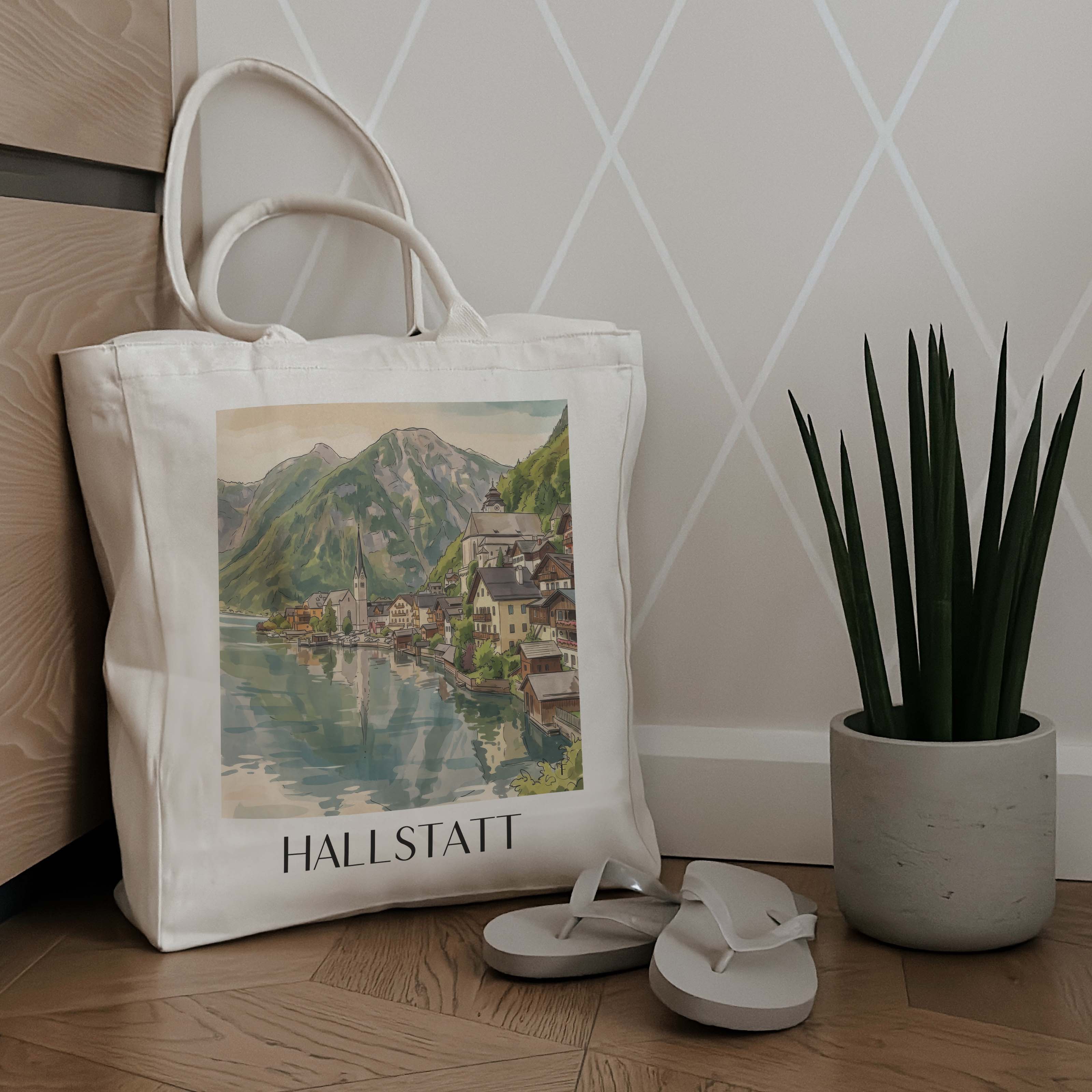 hallstatt-österreich-einkaufstasche-aquarell