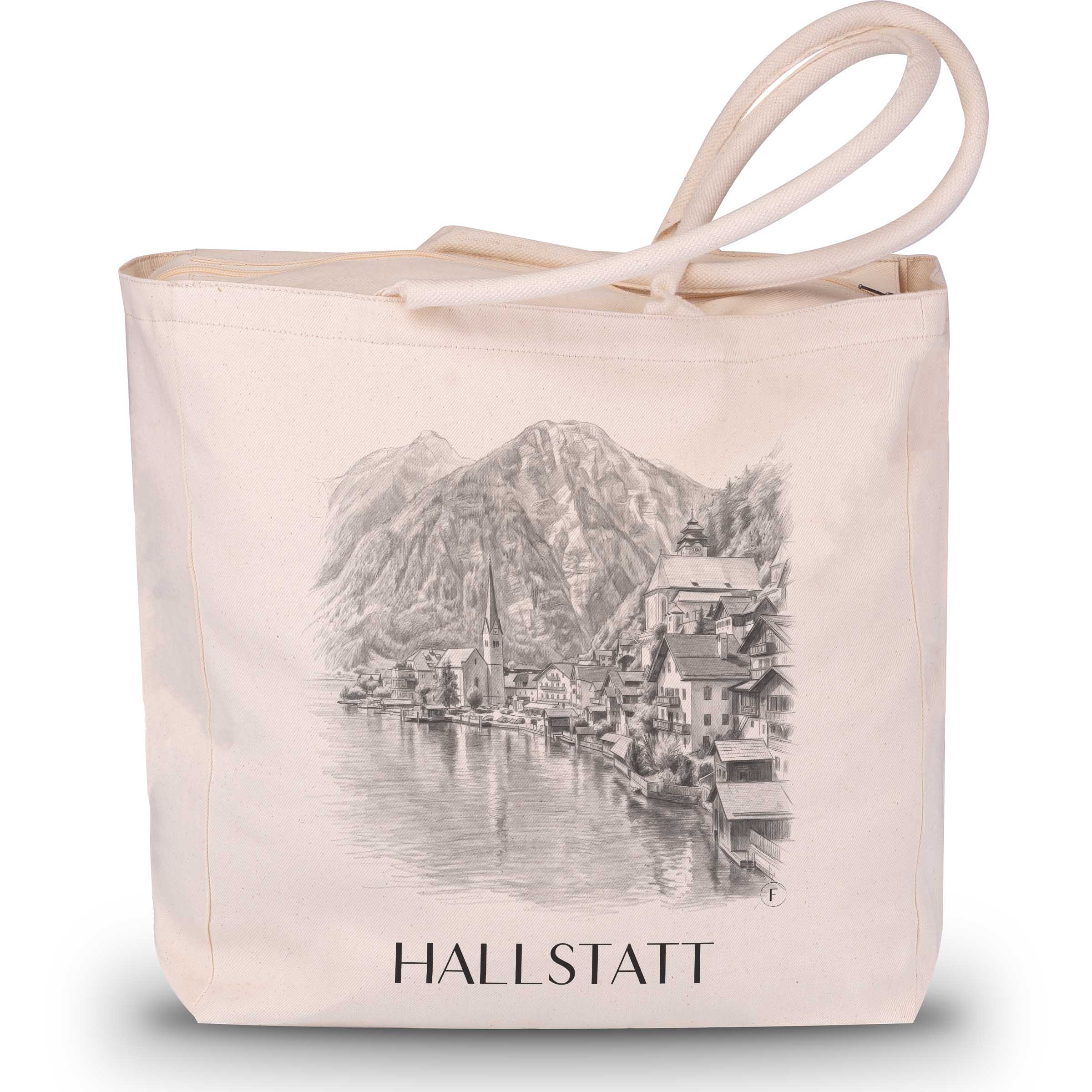 hallstatt-österreich-einkaufstasche-bleistift-zeichnung-drawing
