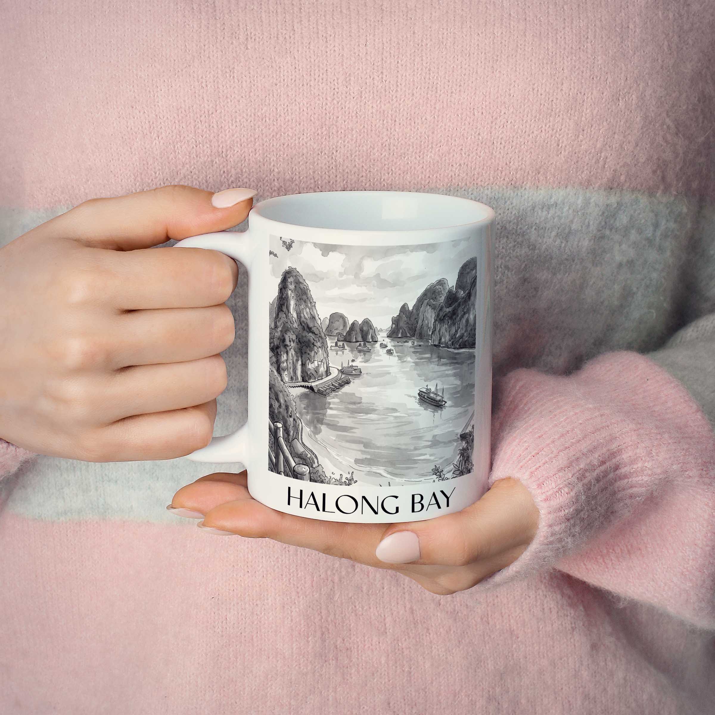 halong-bay-vietnam-kaffeebecher-aquarell-schwarz-weiss