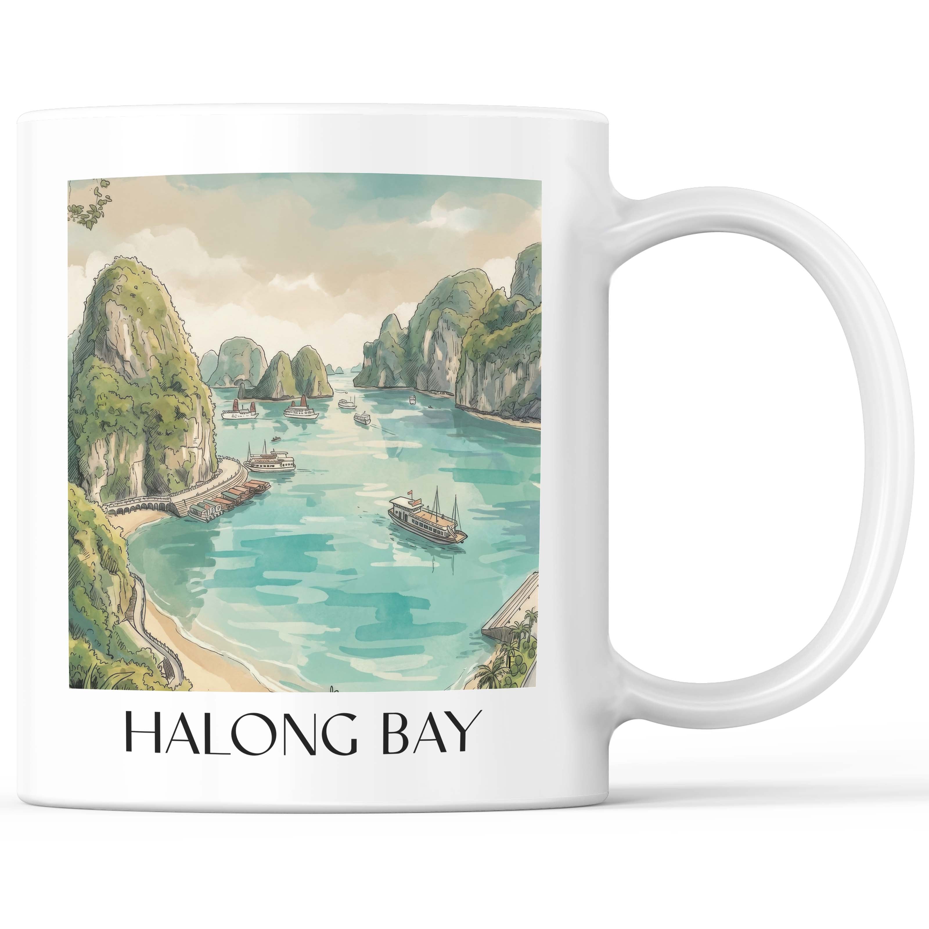 Halong Bay - Vietnam Becher - Kaffeetasse im Aquarell Stil - favplace