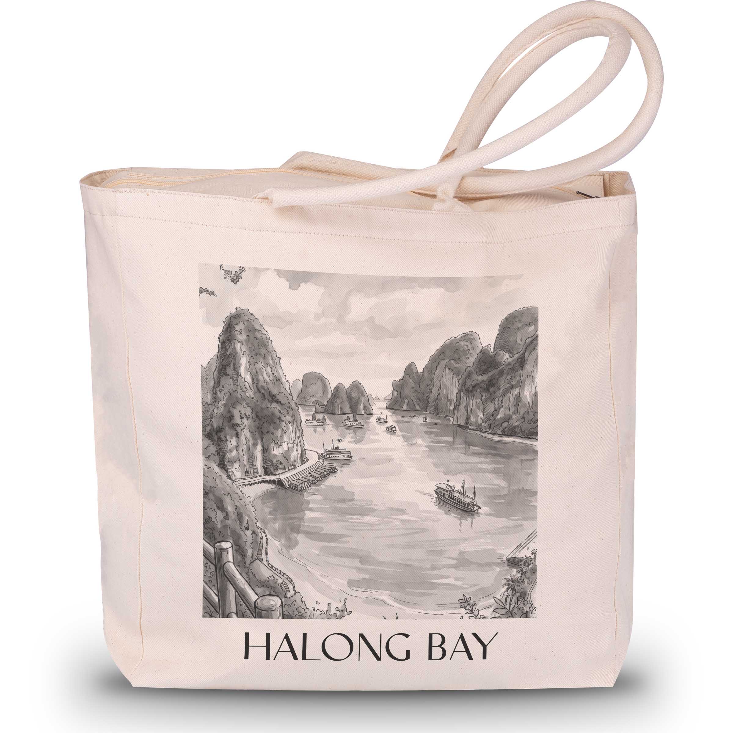 halong-bay-vietnam-einkaufstasche-aquarell-schwarz-weiss
