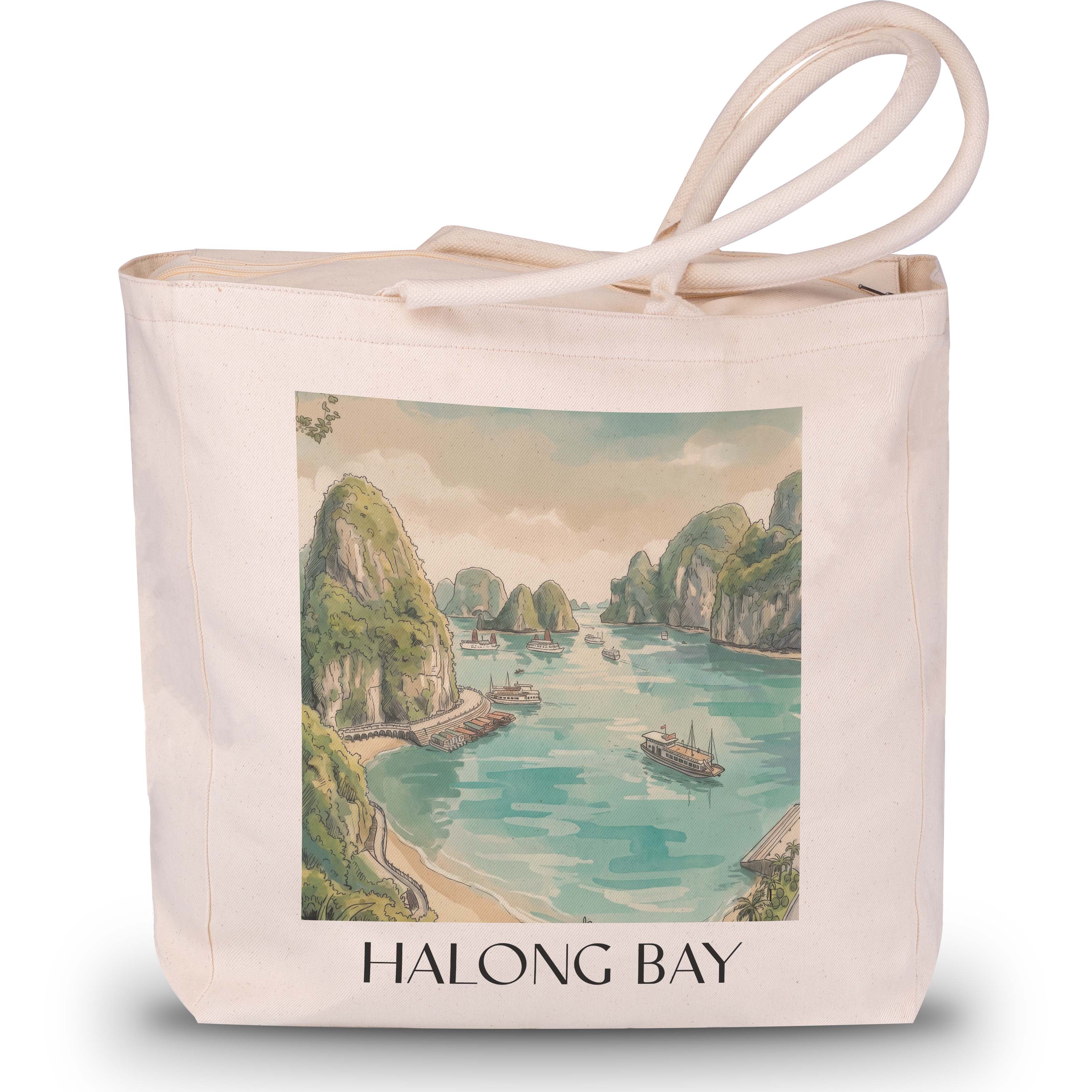Halong Bay - Vietnam Tote Bag - Einkaufstasche im Aquarell Stil - favplace