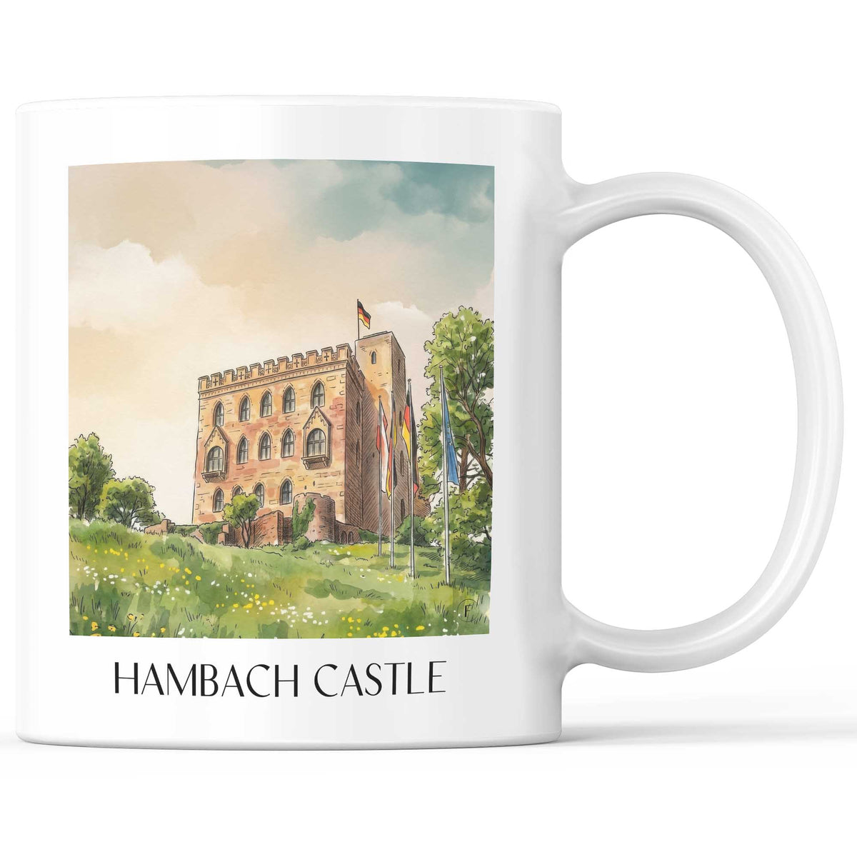 Hambacher Schloss Kaffeebecher - Neustadt an der Weinstraße - Deutschland Becher - Kaffeetasse im Aquarell Stil - favplace
