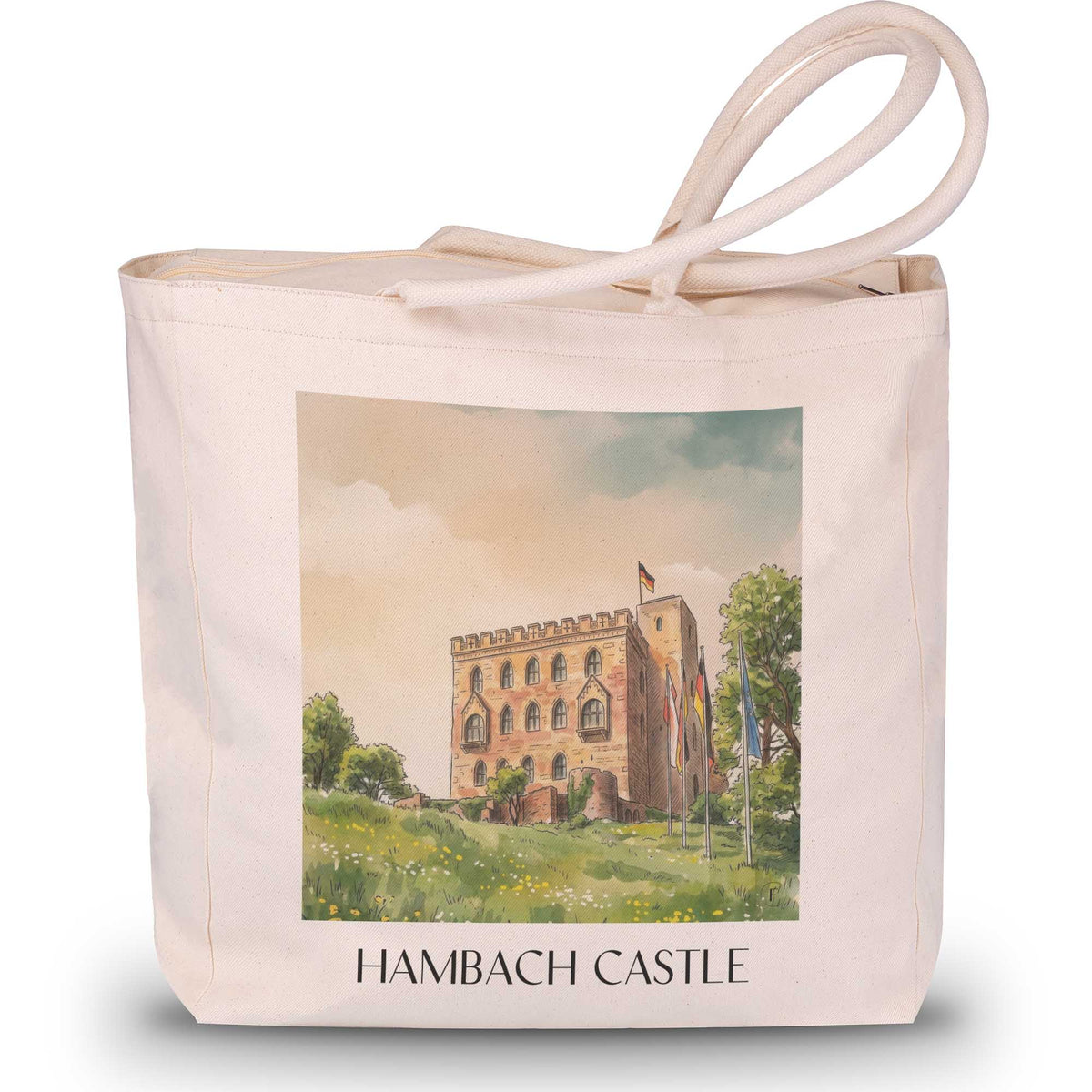 Hambacher Schloss Shopping Tasche - Neustadt an der Weinstraße - Deutschland Tote Bag - Einkaufstasche im Aquarell Stil - favplace