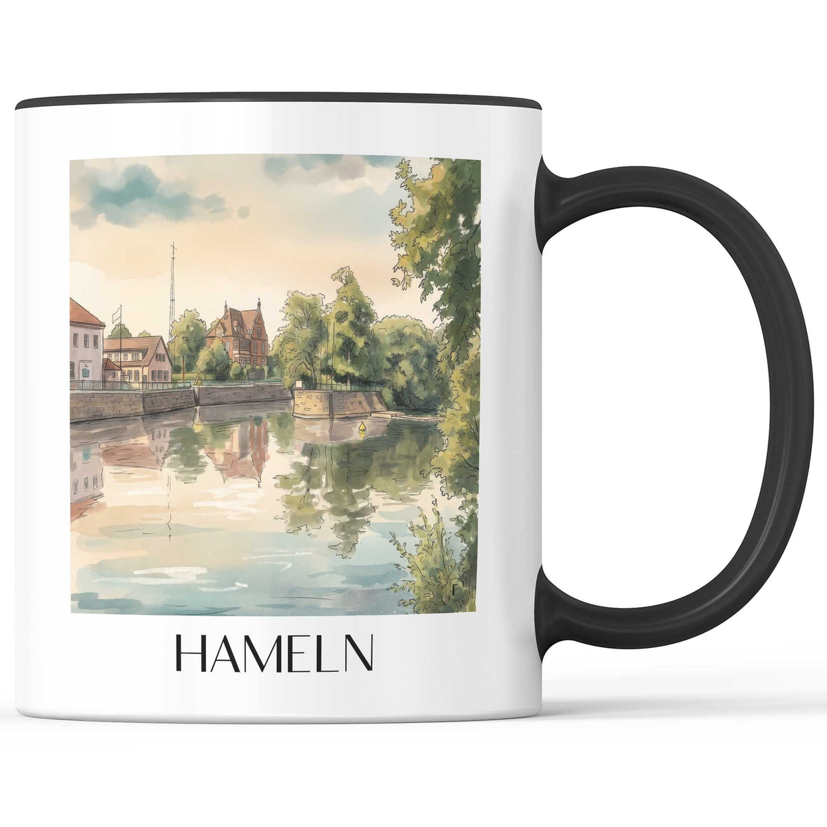 hameln-niedersachsen-deutschland-kaffeebecher-aquarell