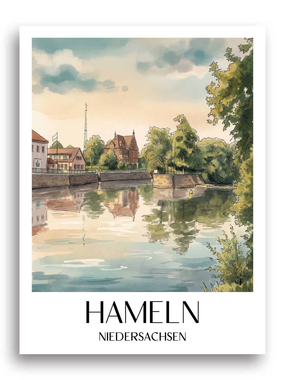 hameln-niedersachsen-deutschland-poster-aquarell