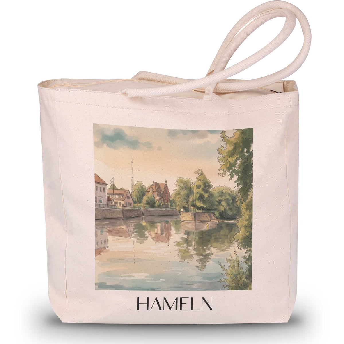 hameln-niedersachsen-deutschland-einkaufstasche-aquarell