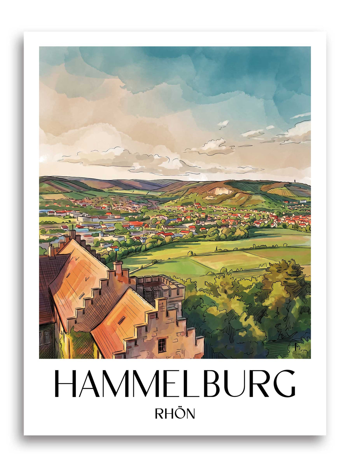 hammelburg-rhön-deutschland-poster-aquarell