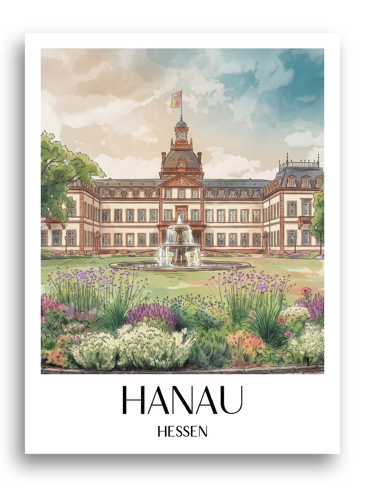 hanau-hessen-deutschland-poster-aquarell