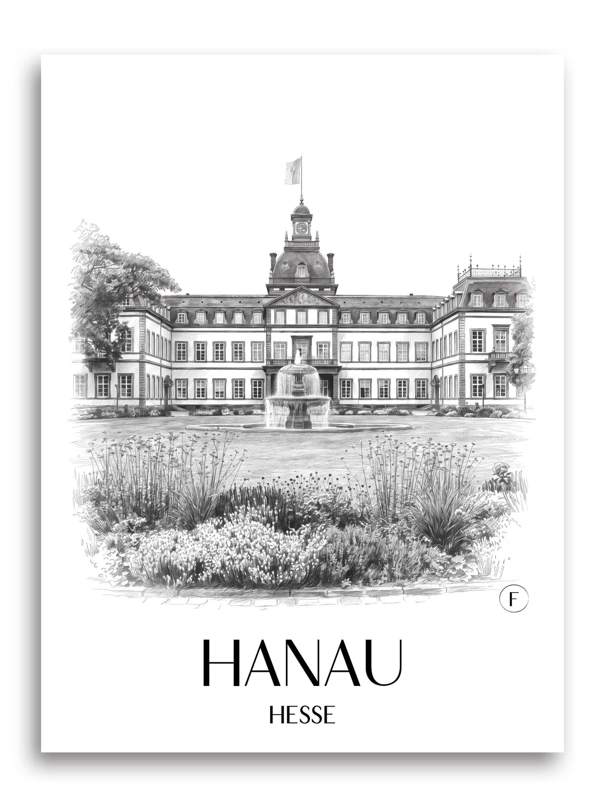 Hanau Poster - Hessen - Deutschland Kunstdruck - Zeichnung von A4 bis A1 - favplace