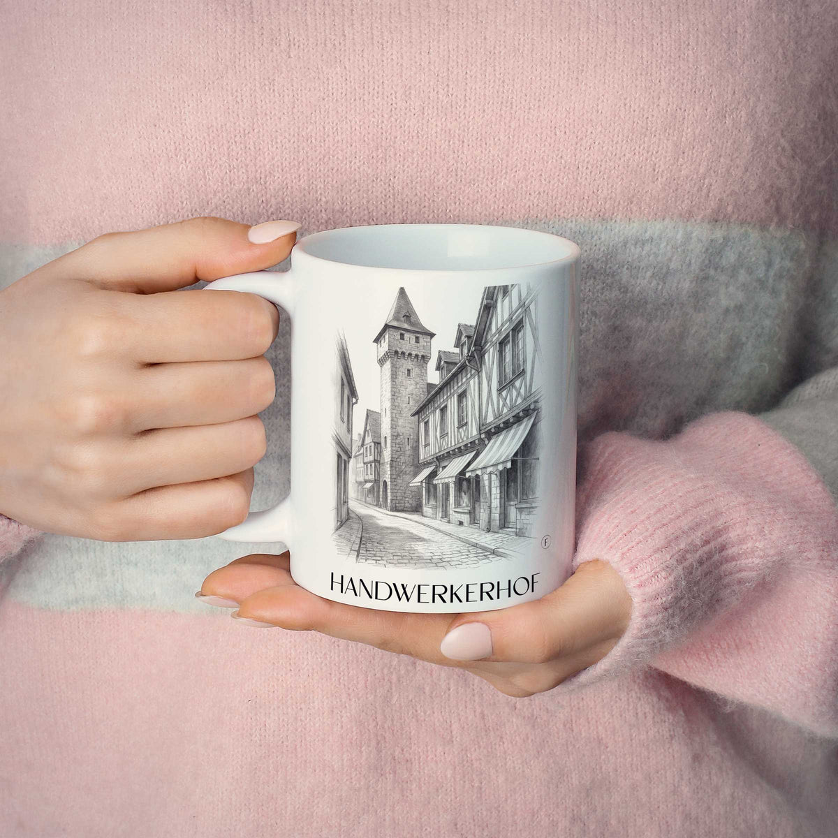 handwerkerhof-nürnberg-deutschland-kaffeebecher-bleistift-zeichnung-drawing