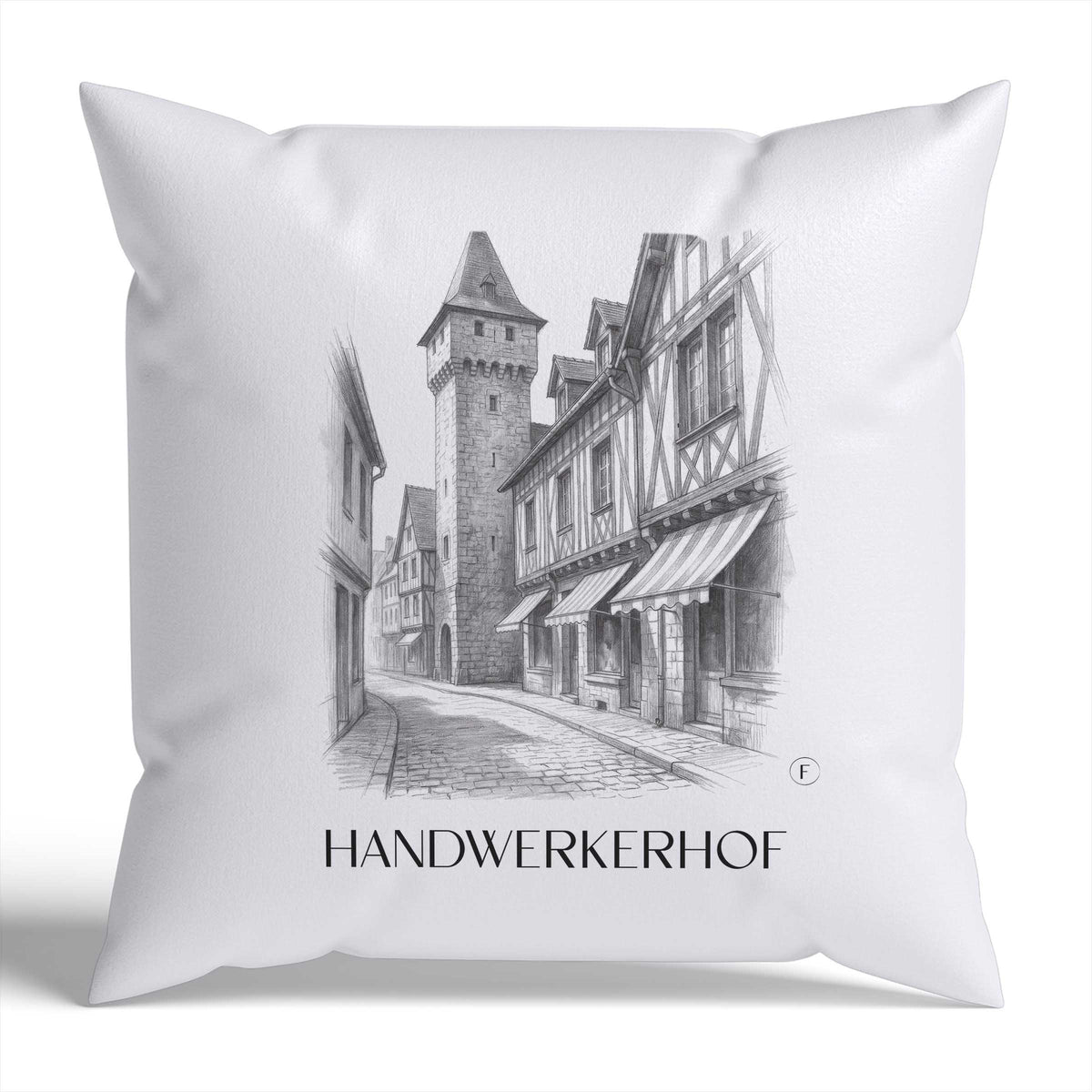 handwerkerhof-nürnberg-deutschland-kissenbezug-bleistift-zeichnung-drawing