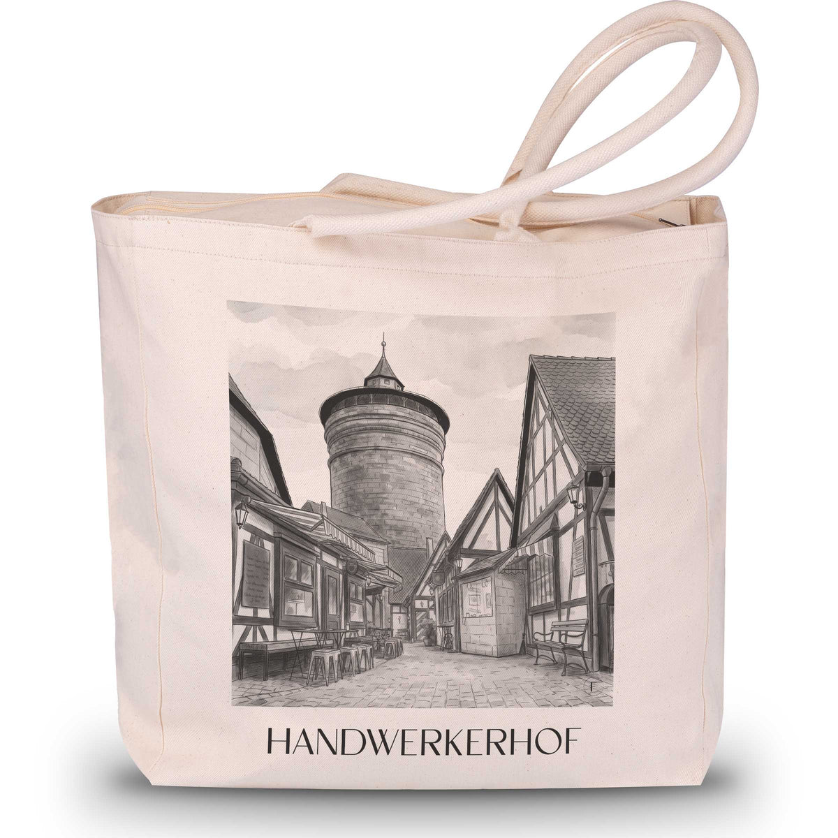 Handwerkerhof Shopping Tasche - Nürnberg - Deutschland Tote Bag - Einkaufstasche im Aquarell Schwarz-Weiß Stil - favplace