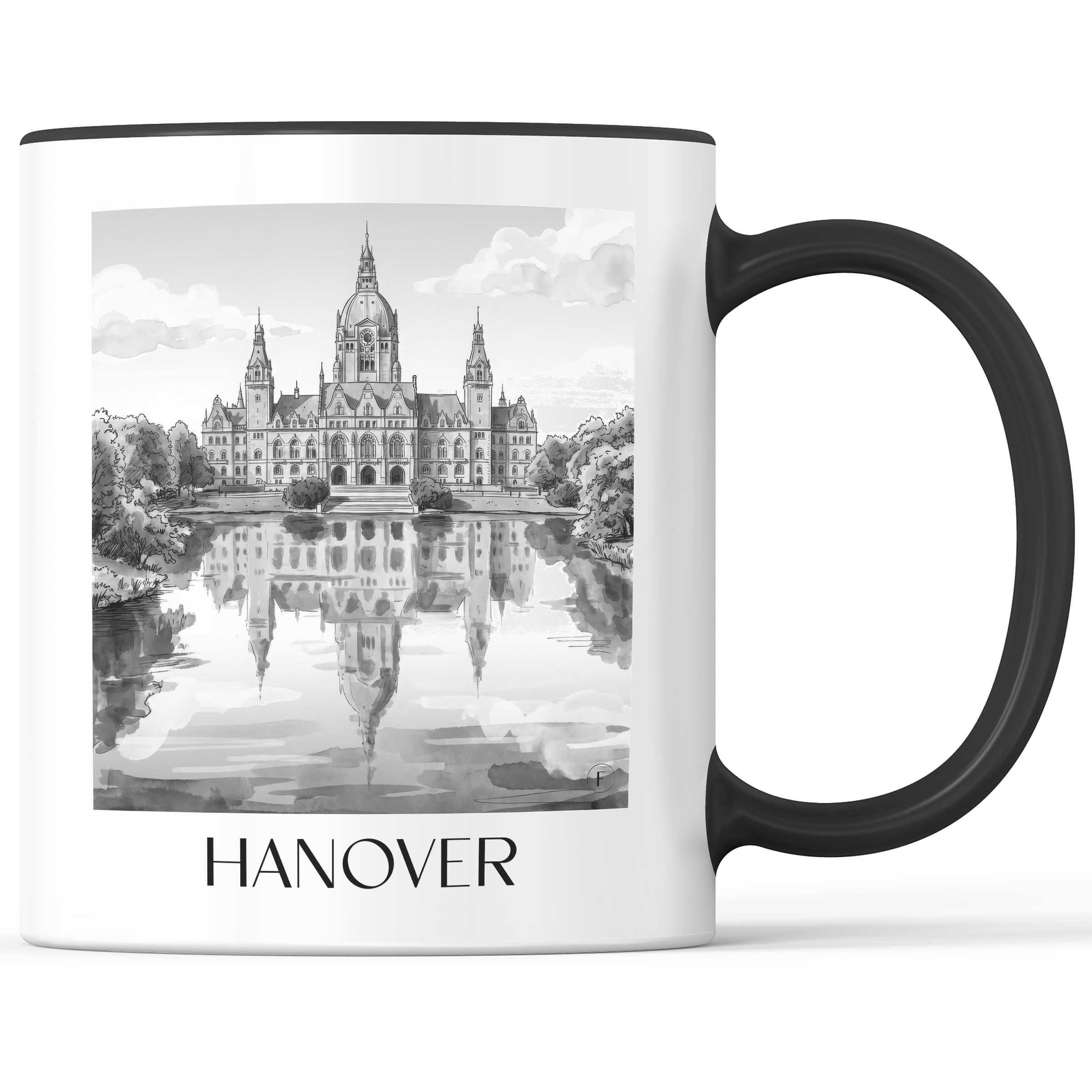 Hannover - Deutschland Becher - Kaffeetasse im Aquarell Schwarz-Weiß Stil - favplace