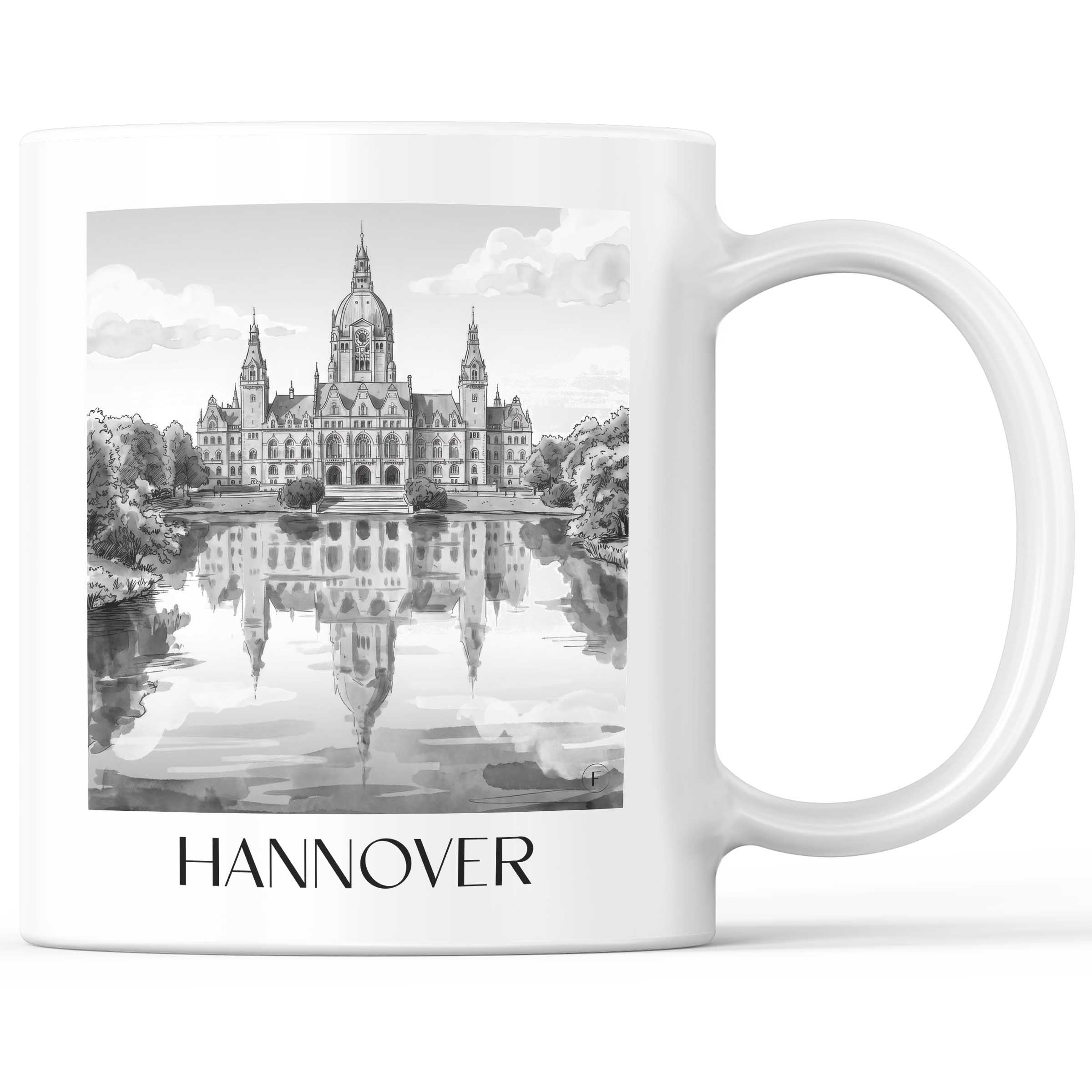 Hannover - Deutschland Becher - Kaffeetasse im Aquarell Schwarz-Weiß Stil - favplace