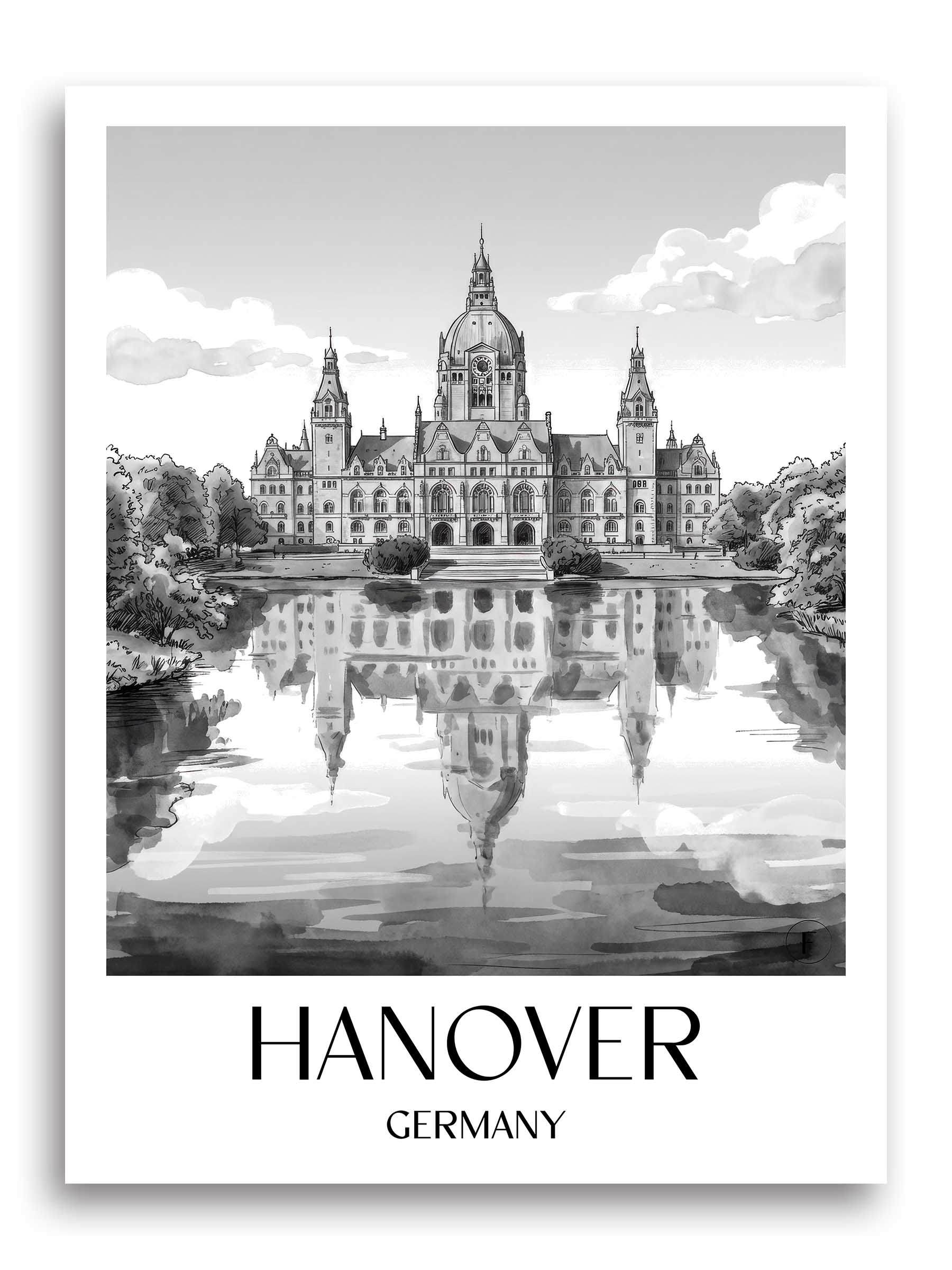 Hannover Poster - - Deutschland Kunstdruck - Aquarell Schwarz-Weiß von A4 bis A1 - favplace