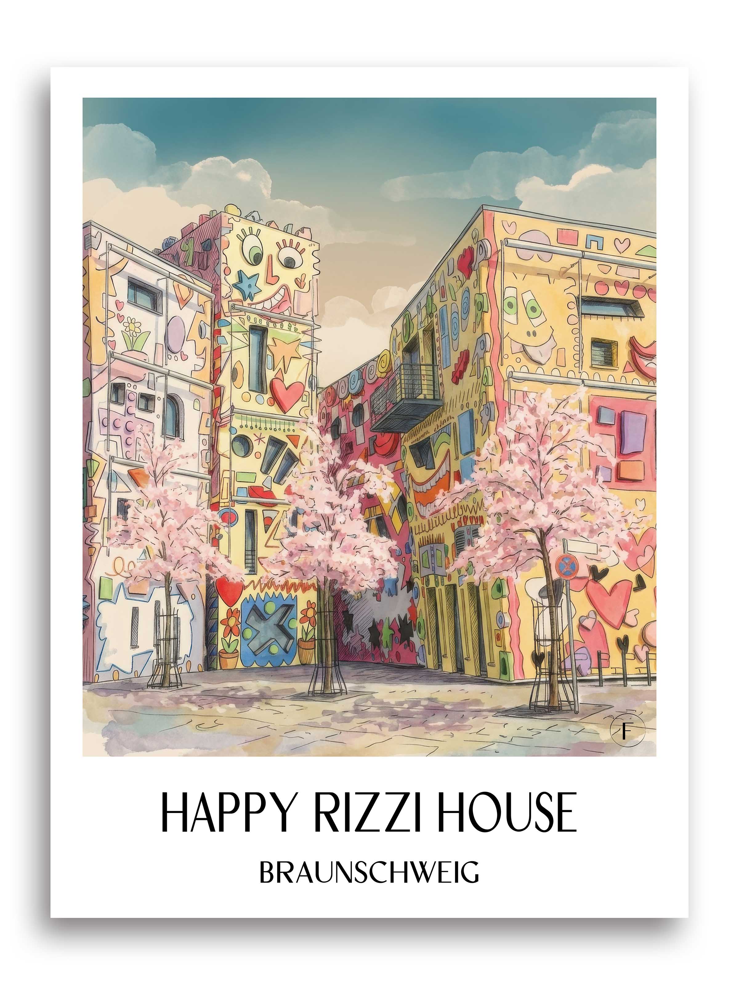 Happy Rizzi House Poster - Braunschweig - Deutschland Kunstdruck - Aquarell von A4 bis A1 - favplace