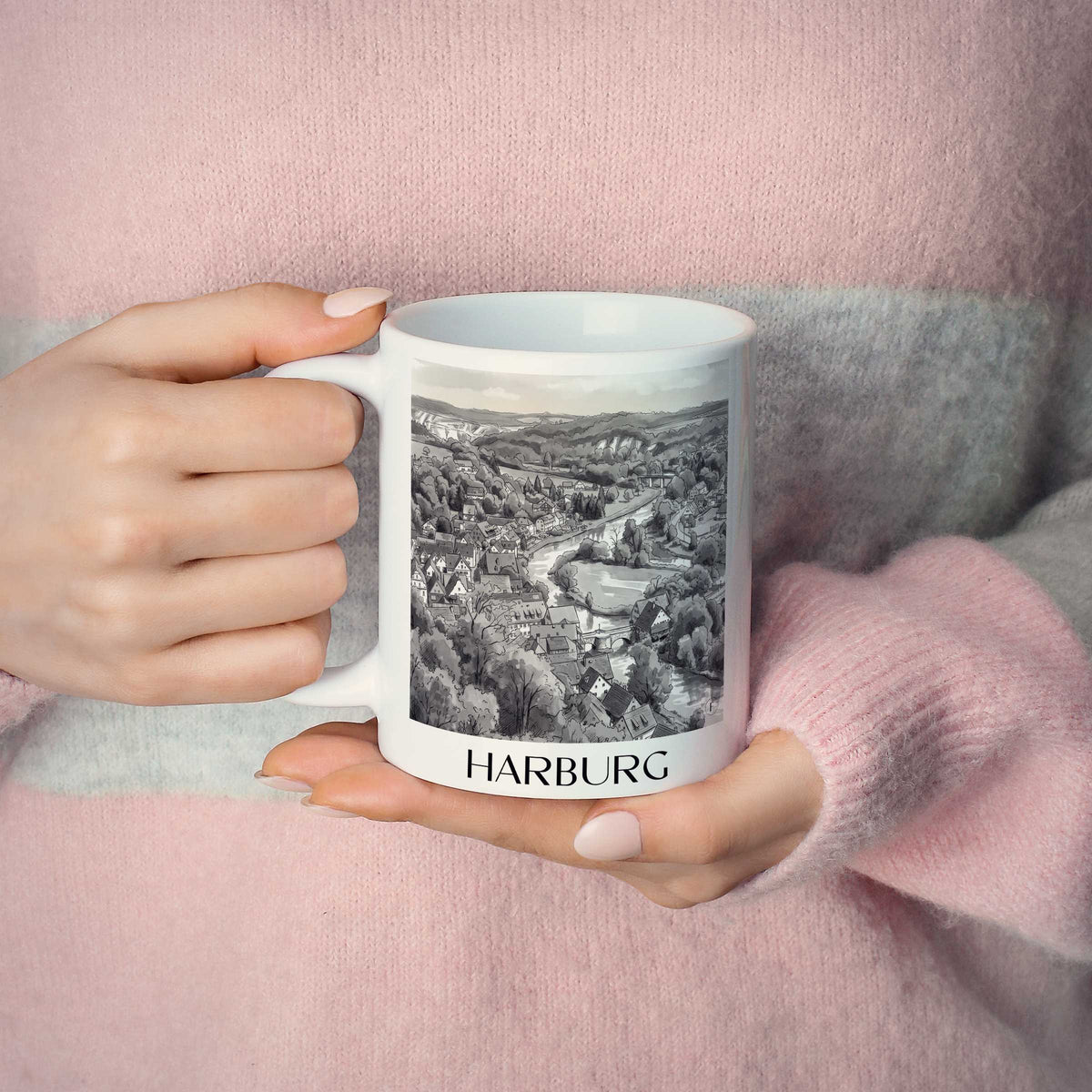 harburg-schwaben-deutschland-kaffeebecher-aquarell-schwarz-weiss