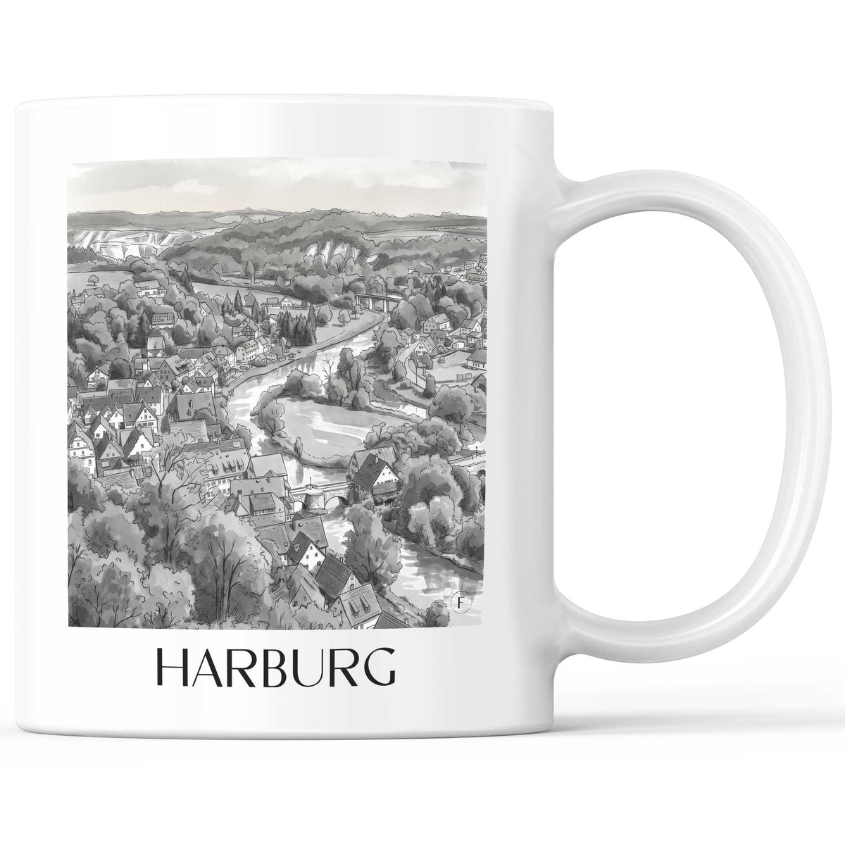 Harburg Kaffeebecher - Schwaben - Deutschland Becher - Kaffeetasse im Aquarell Schwarz-Weiß Stil - favplace