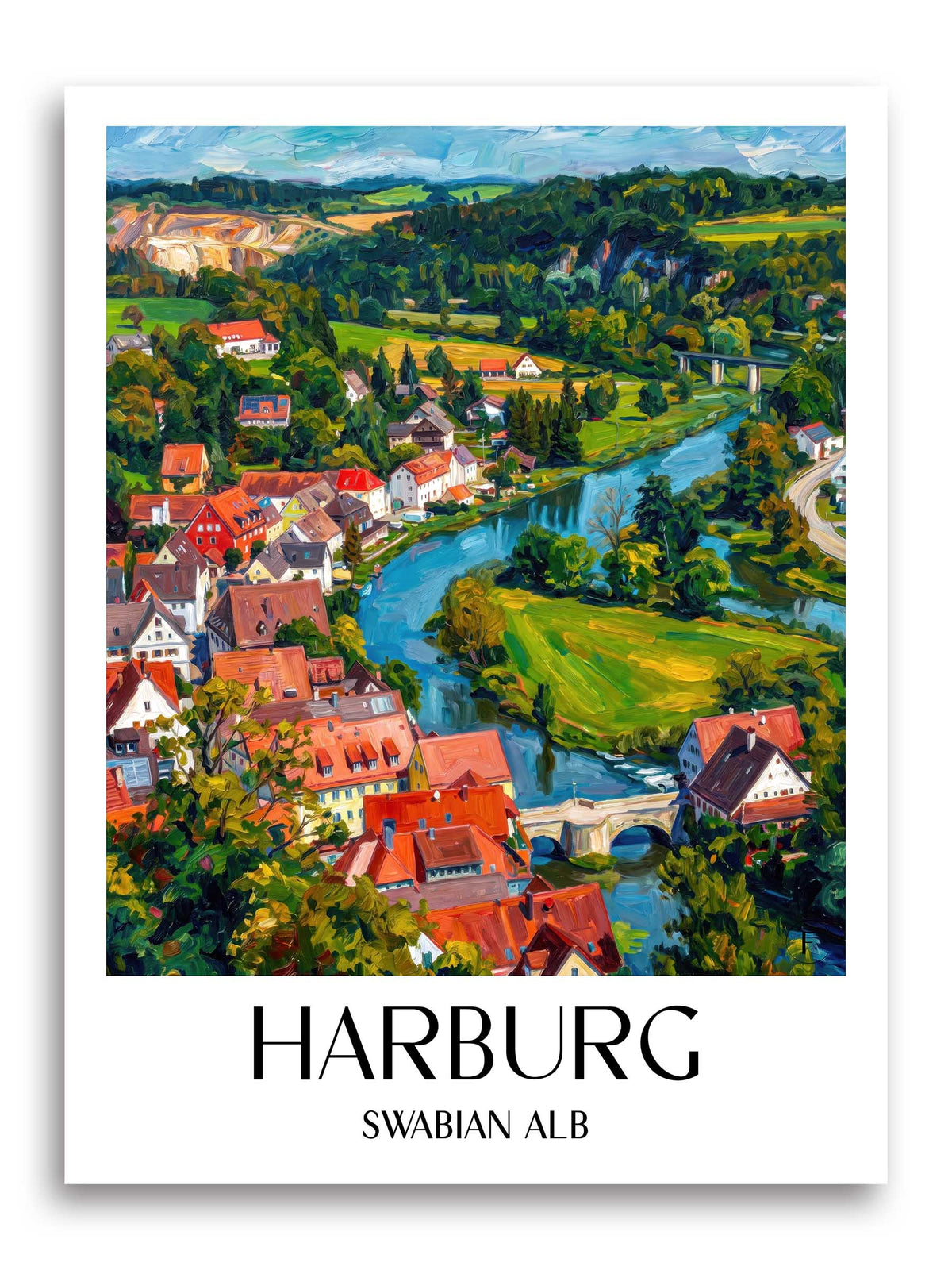 Harburg Poster - Schwäbische Alb - Deutschland Kunstdruck - Ölgemälde von A4 bis A1