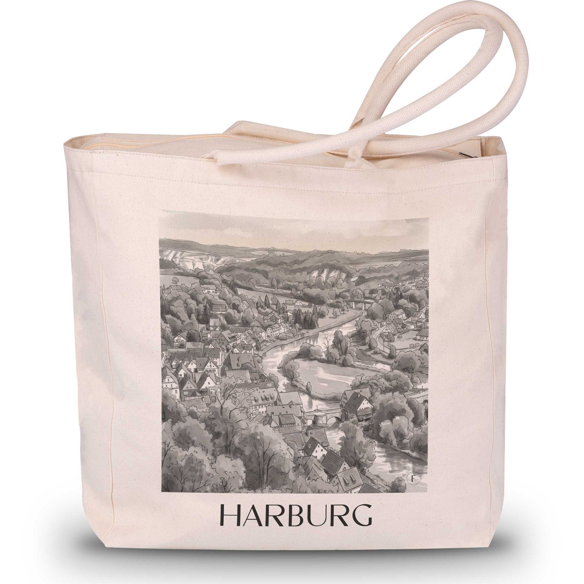 Harburg Shopping Tasche - Schwaben - Deutschland Tote Bag - Einkaufstasche im Aquarell Schwarz-Weiß Stil - favplace