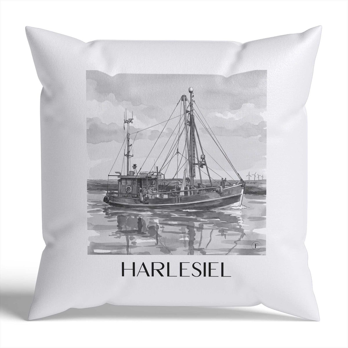 Harlesiel Kissenhülle - Zierkissen Bezug - Ostfriesland - Deutschland Kissen bzw. Kissenbezug im Aquarell Schwarz-Weiß Stil - favplace