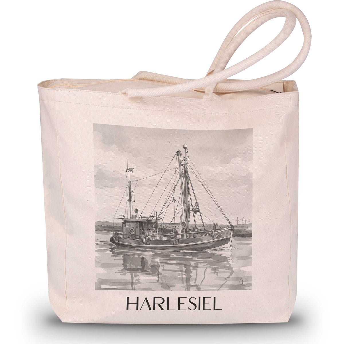 Harlesiel Shopping Tasche - Ostfriesland - Deutschland Tote Bag - Einkaufstasche im Aquarell Schwarz-Weiß Stil - favplace