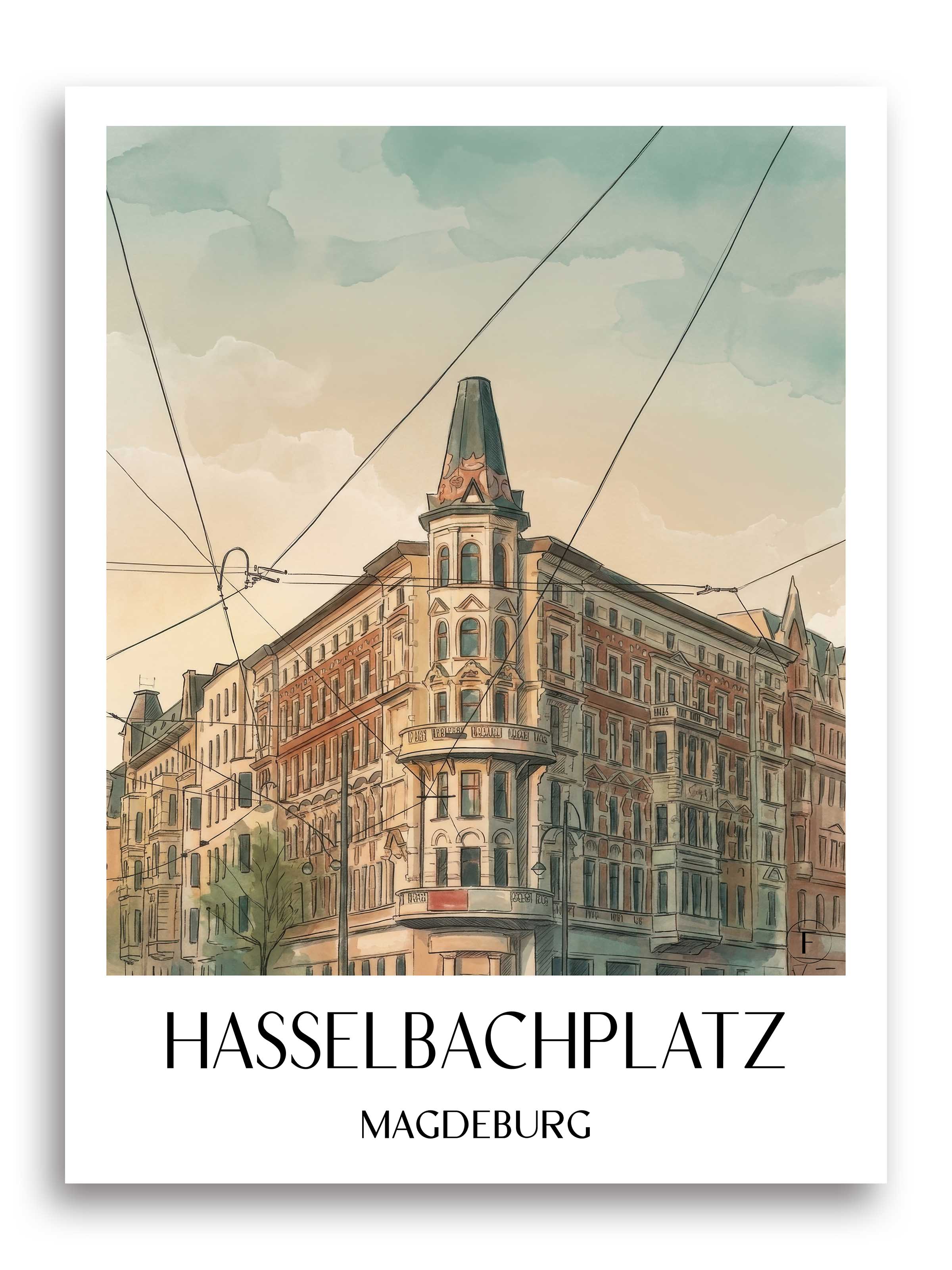 Hasselbachplatz Poster - Magdeburg - Deutschland Kunstdruck - Aquarell von A4 bis A1 - favplace