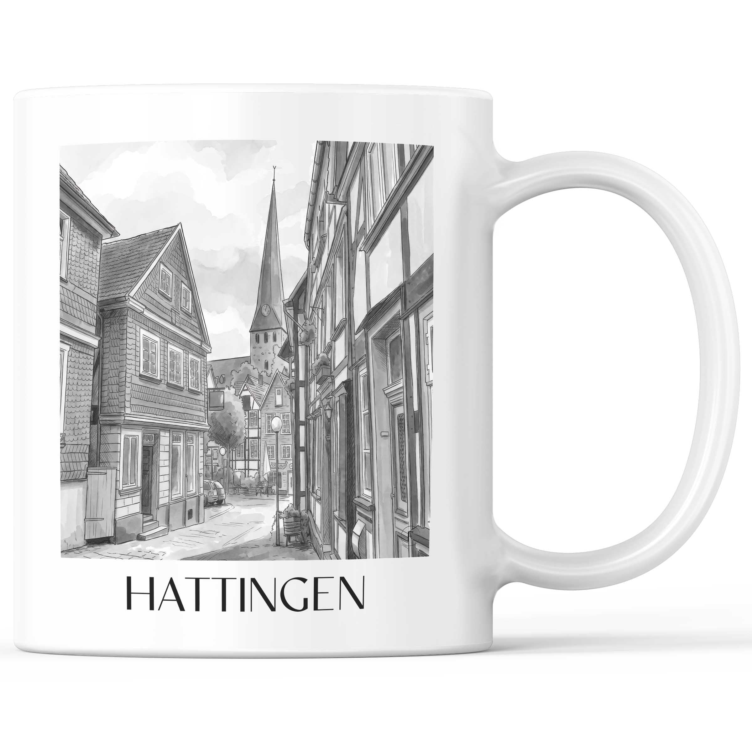 hattingen-deutschland-kaffeebecher-aquarell-schwarz-weiss