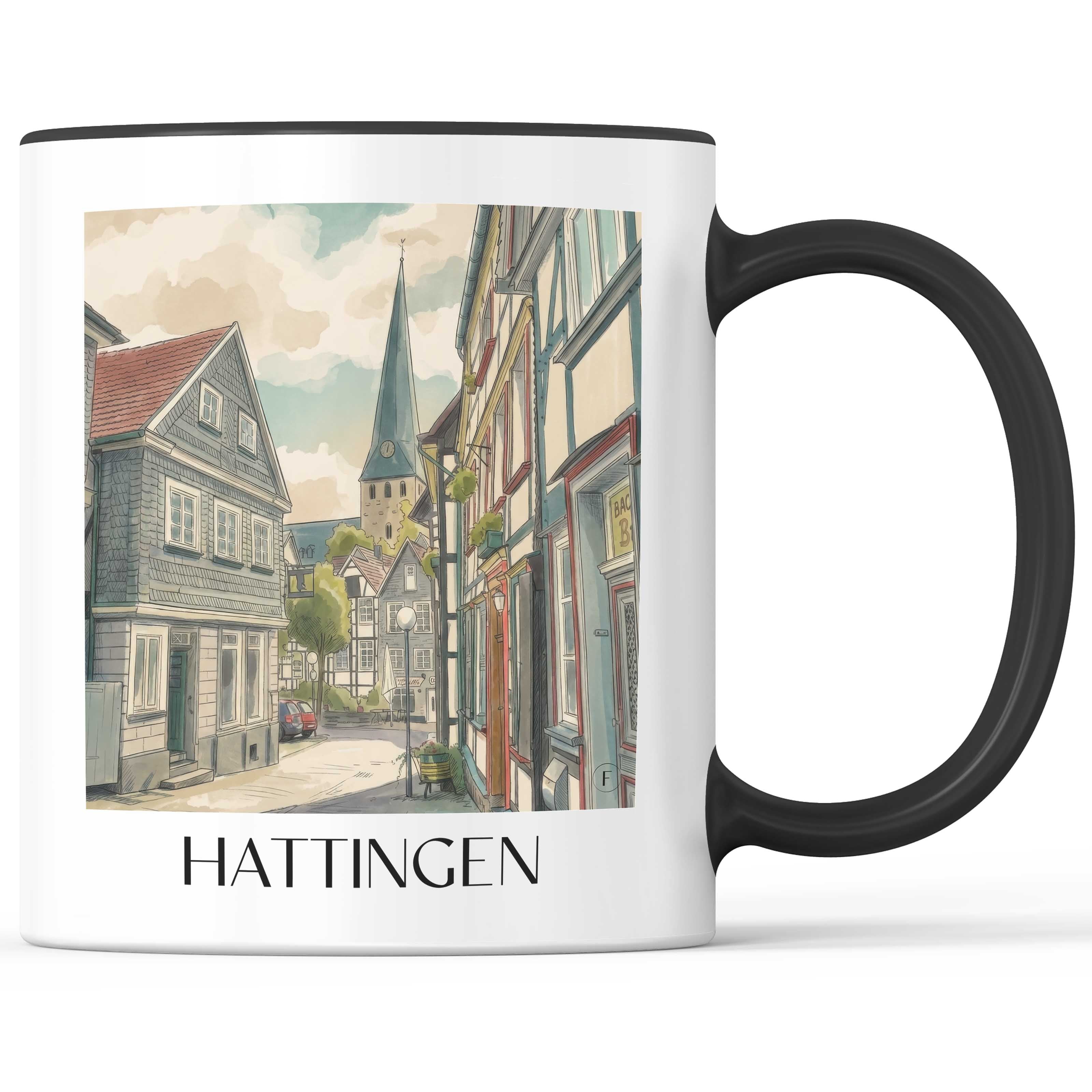 Hattingen - Deutschland Becher - Kaffeetasse im Aquarell Stil - favplace