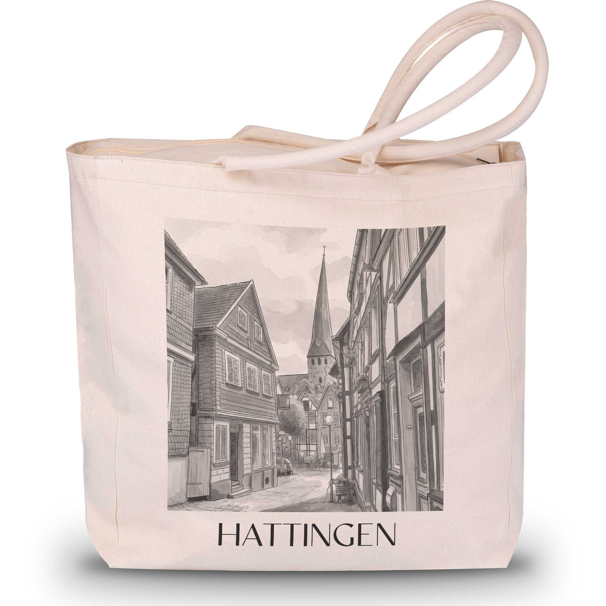 Hattingen - Deutschland Tote Bag - Einkaufstasche im Aquarell Schwarz-Weiß Stil - favplace
