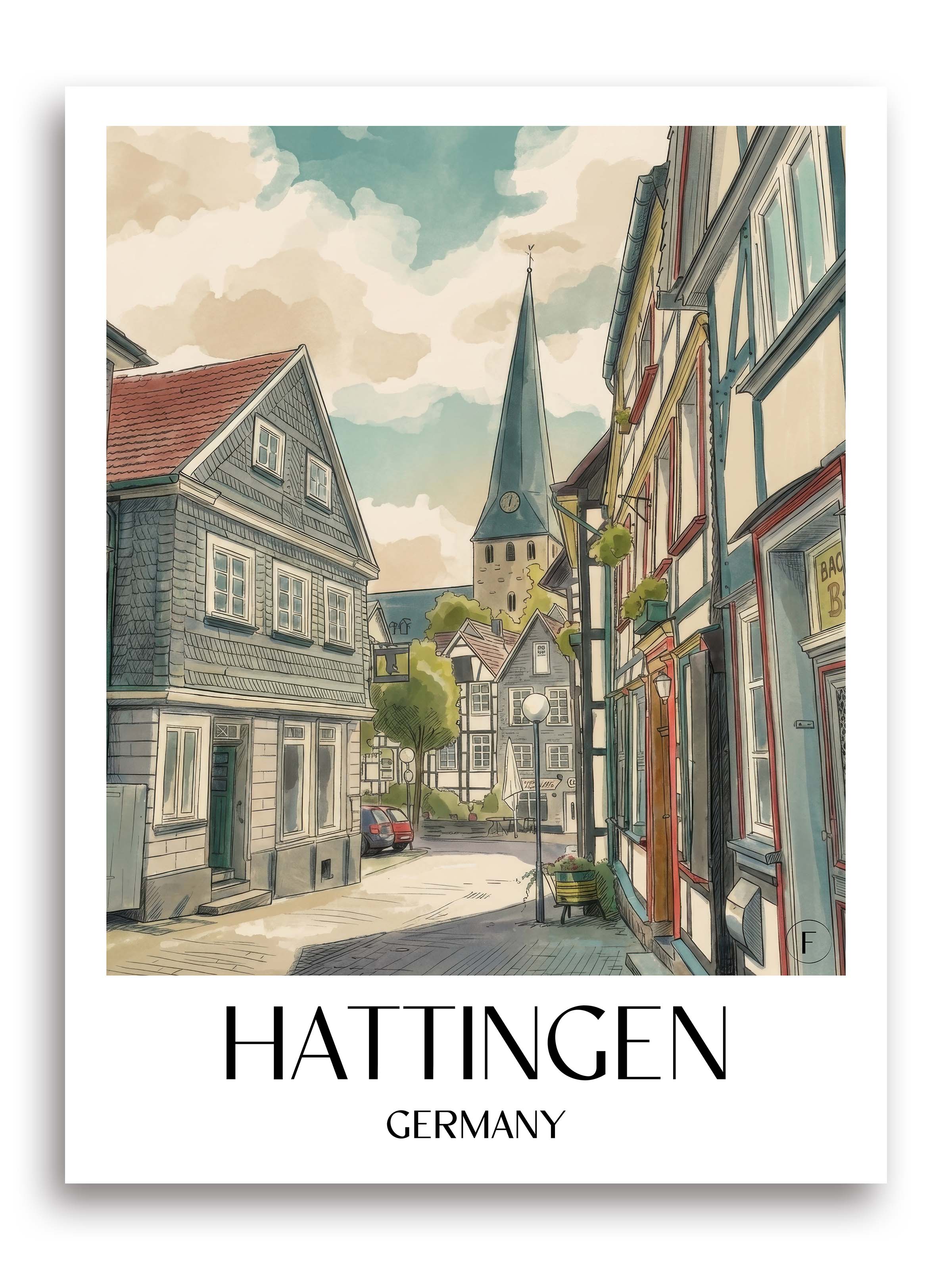 Hattingen Poster - - Deutschland Kunstdruck - Aquarell von A4 bis A1 - favplace