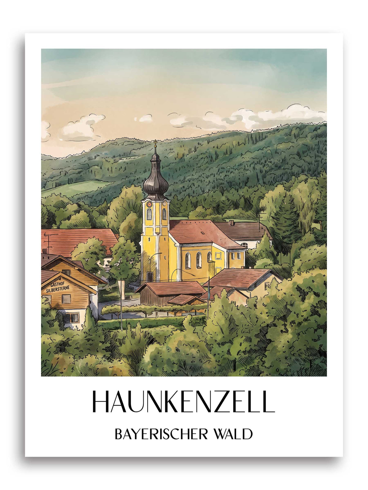 haunkenzell-bayerischer-wald-deutschland-poster-aquarell