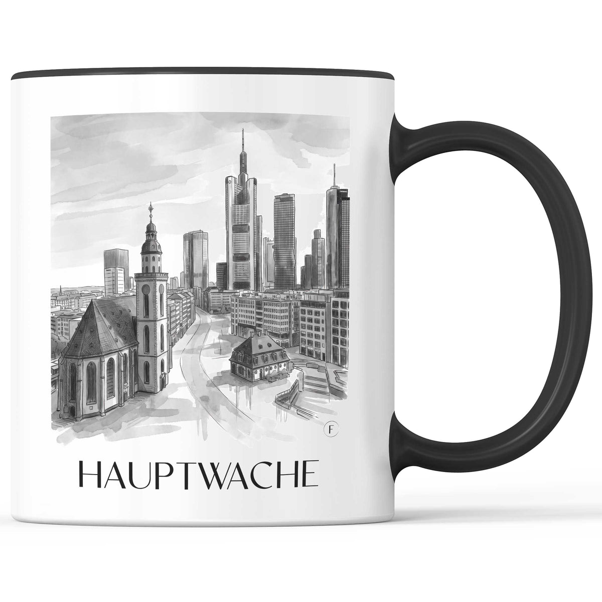 Hauptwache Kaffeebecher - Frankfurt - Deutschland Becher - Kaffeetasse im Aquarell Schwarz-Weiß Stil - favplace