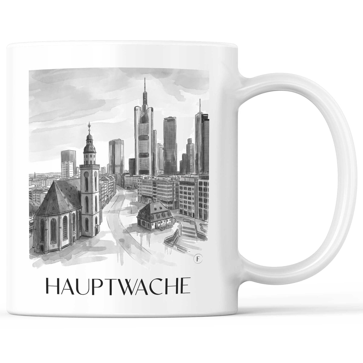 Hauptwache Kaffeebecher - Frankfurt - Deutschland Becher - Kaffeetasse im Aquarell Schwarz-Weiß Stil - favplace