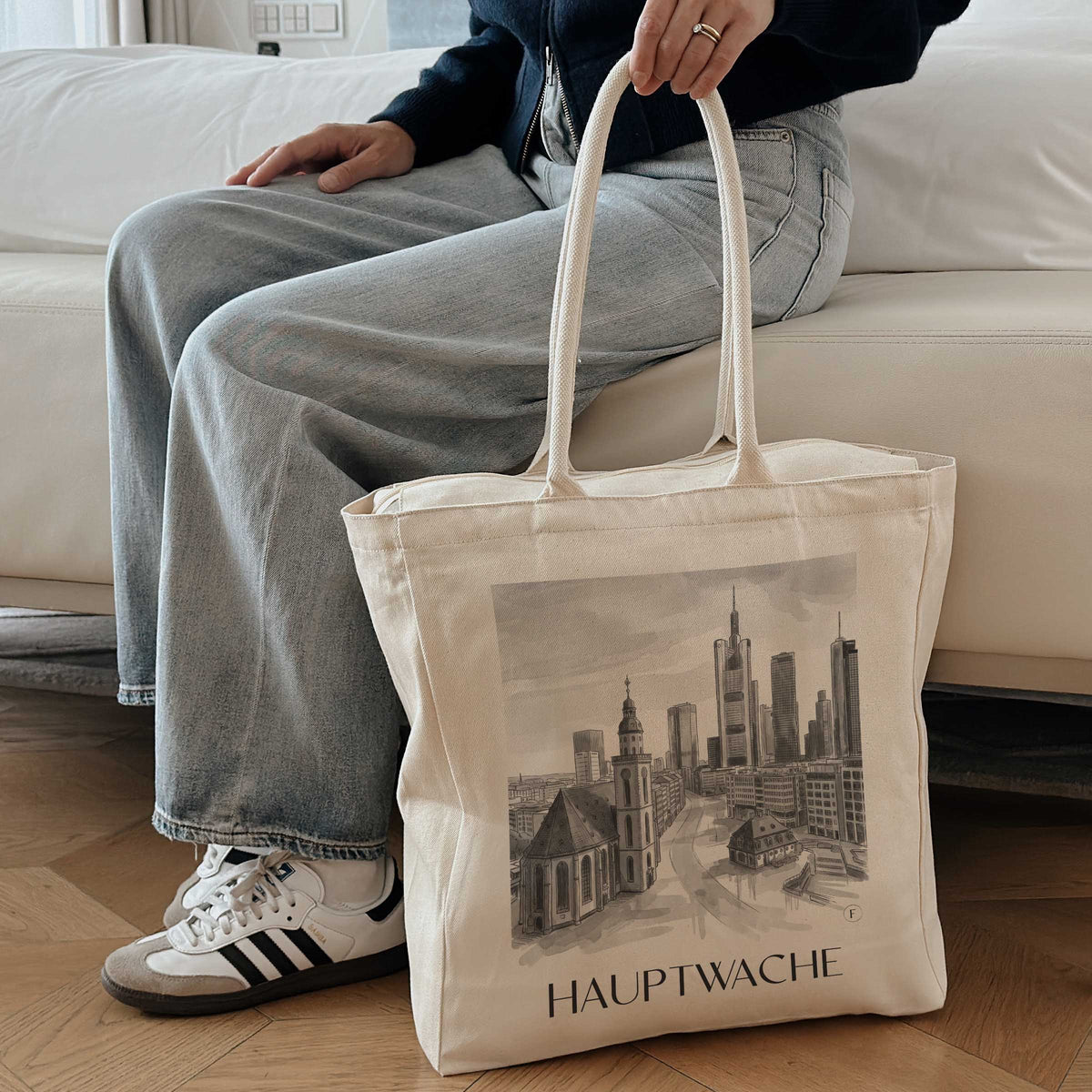 hauptwache-frankfurt-deutschland-einkaufstasche-aquarell-schwarz-weiss