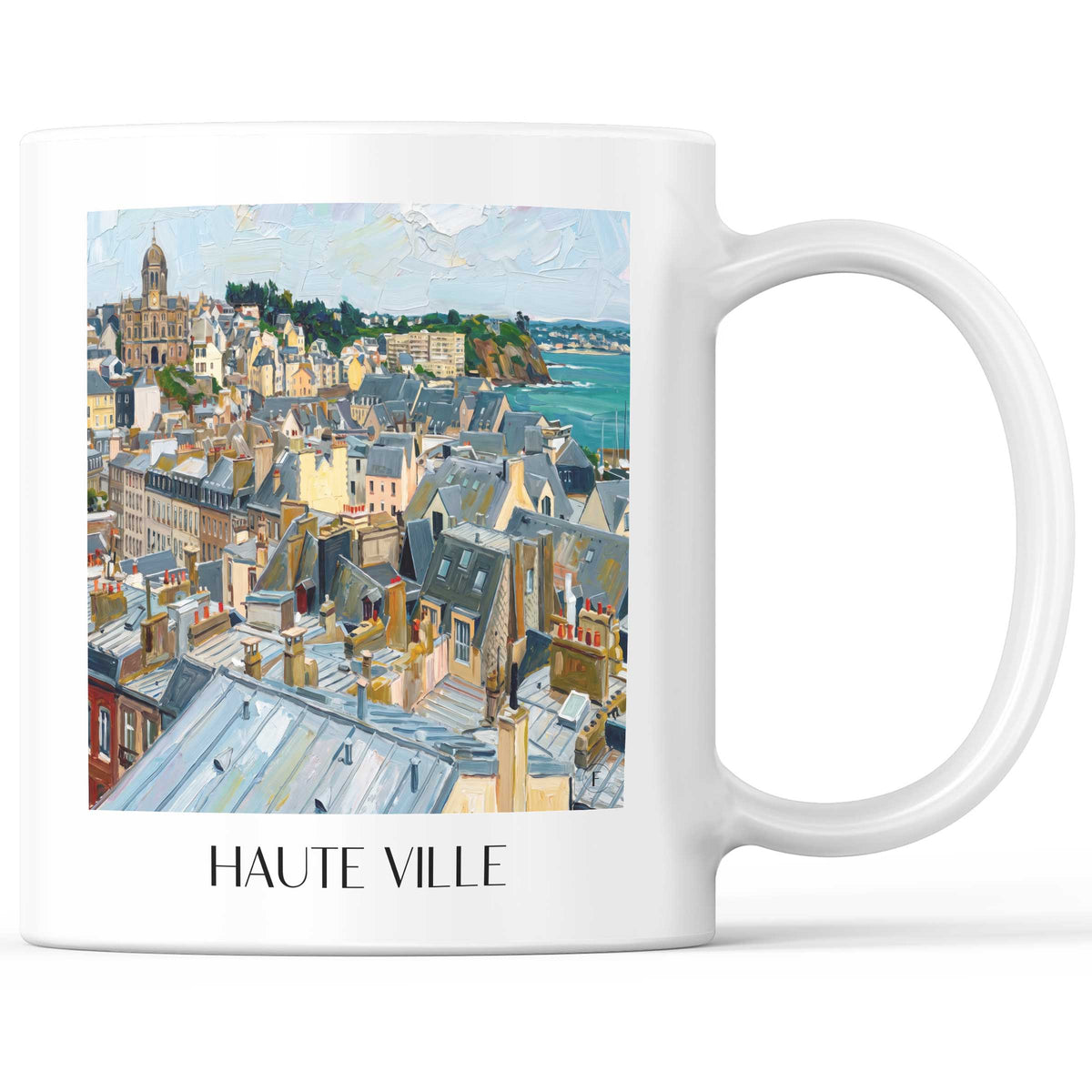 Haute Ville Kaffeebecher - Granville - Frankreich Becher - Kaffeetasse im Ölgemälde Stil - favplace