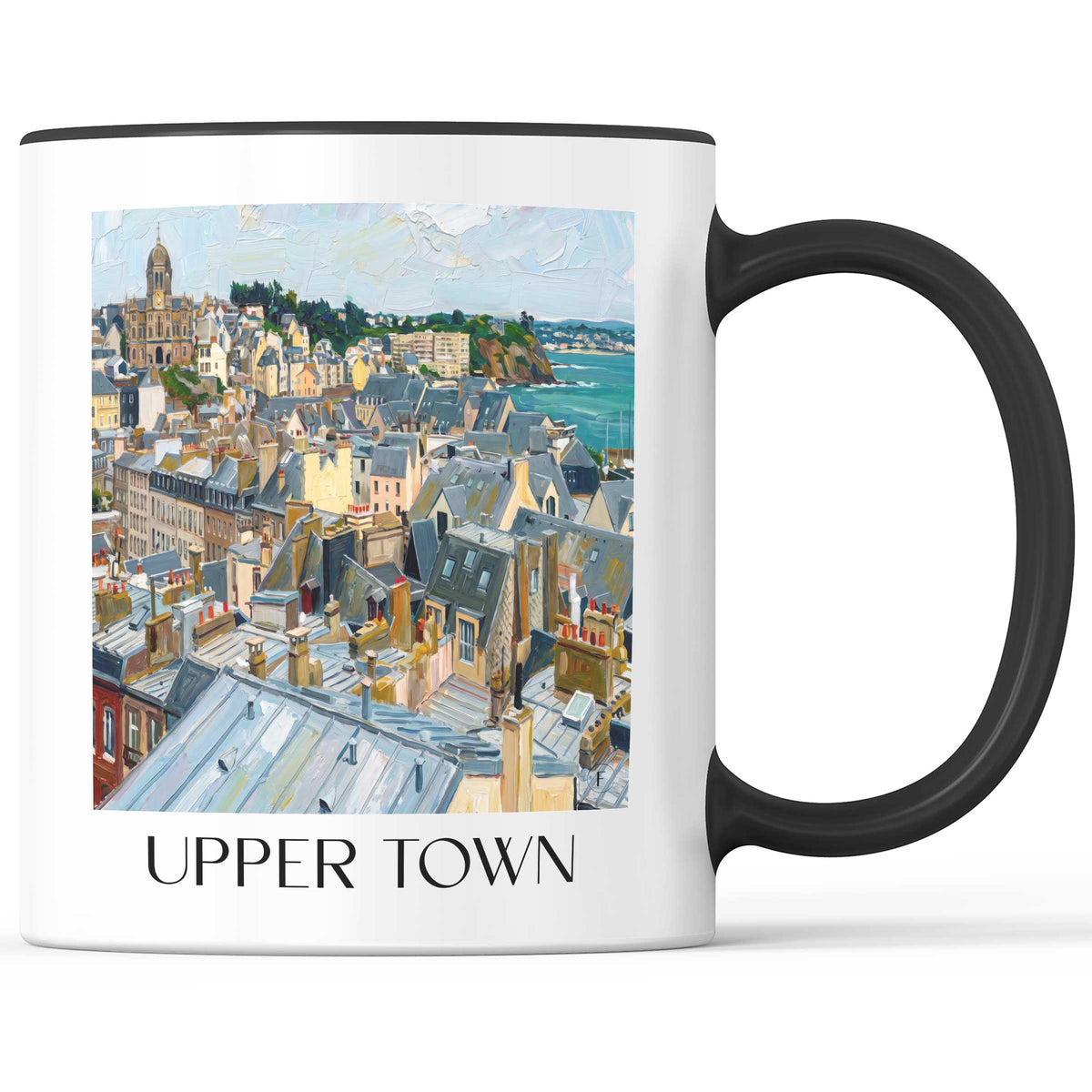 Haute Ville Kaffeebecher - Granville - Frankreich Becher - Kaffeetasse im Ölgemälde Stil - favplace
