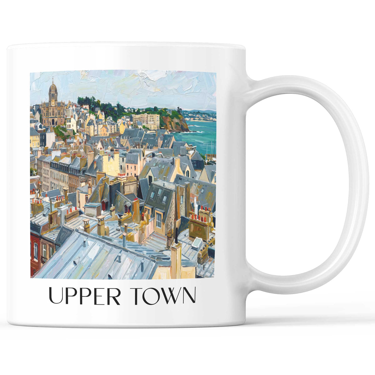 Haute Ville Kaffeebecher - Granville - Frankreich Becher - Kaffeetasse im Ölgemälde Stil - favplace