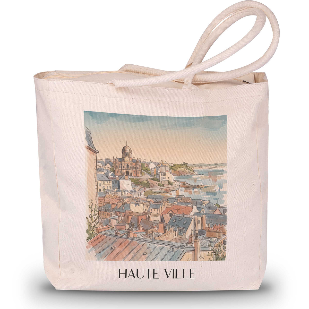haute-ville-granville-frankreich-einkaufstasche-aquarell