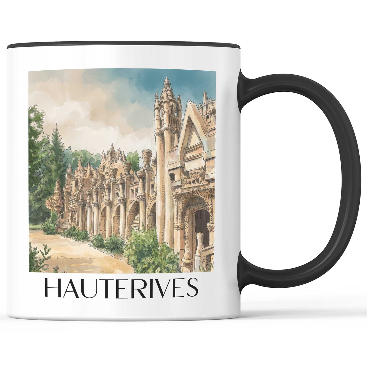 hauterives-drôme-frankreich-kaffeebecher-aquarell