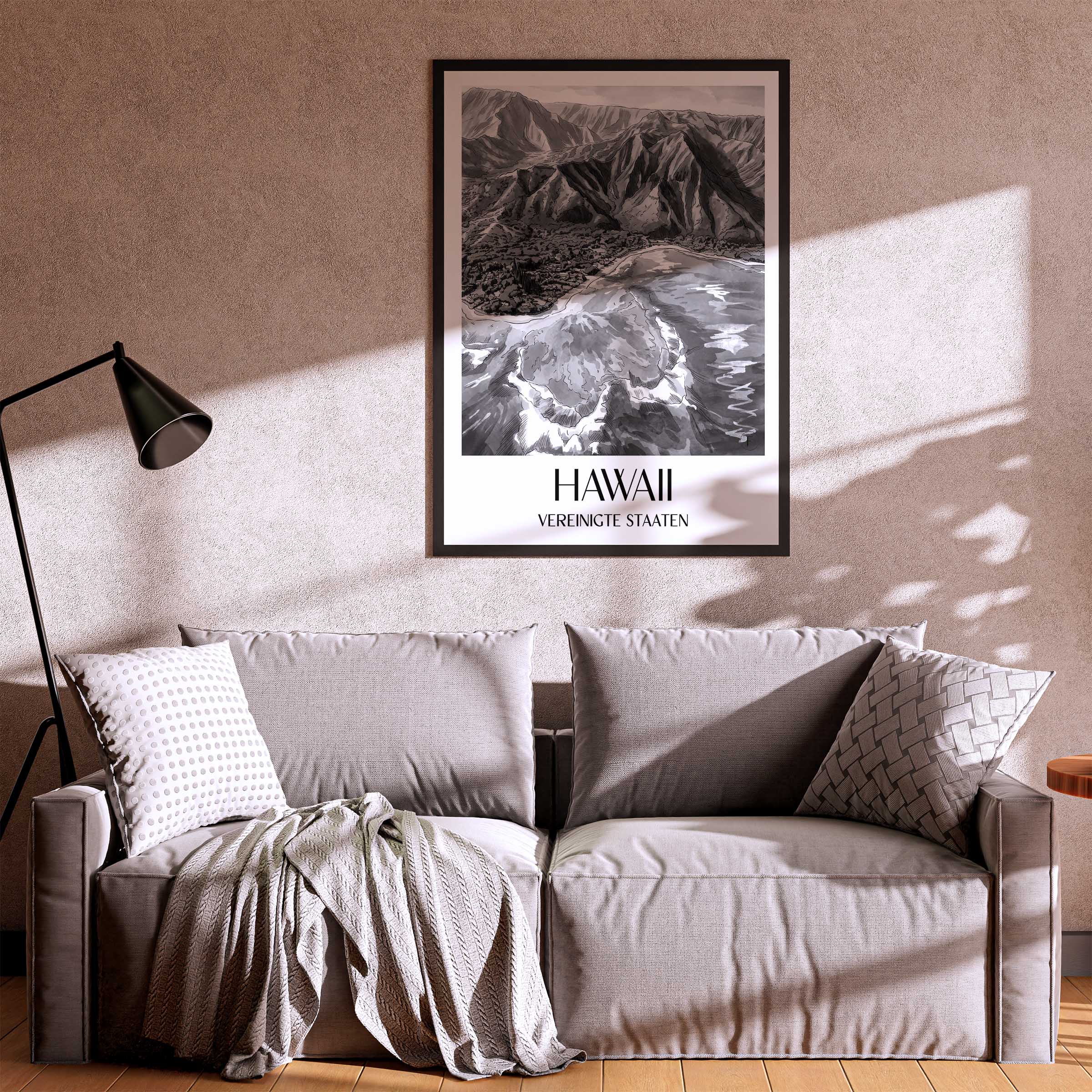 hawaii-vereinigte-staaten-poster-aquarell-schwarz-weiss