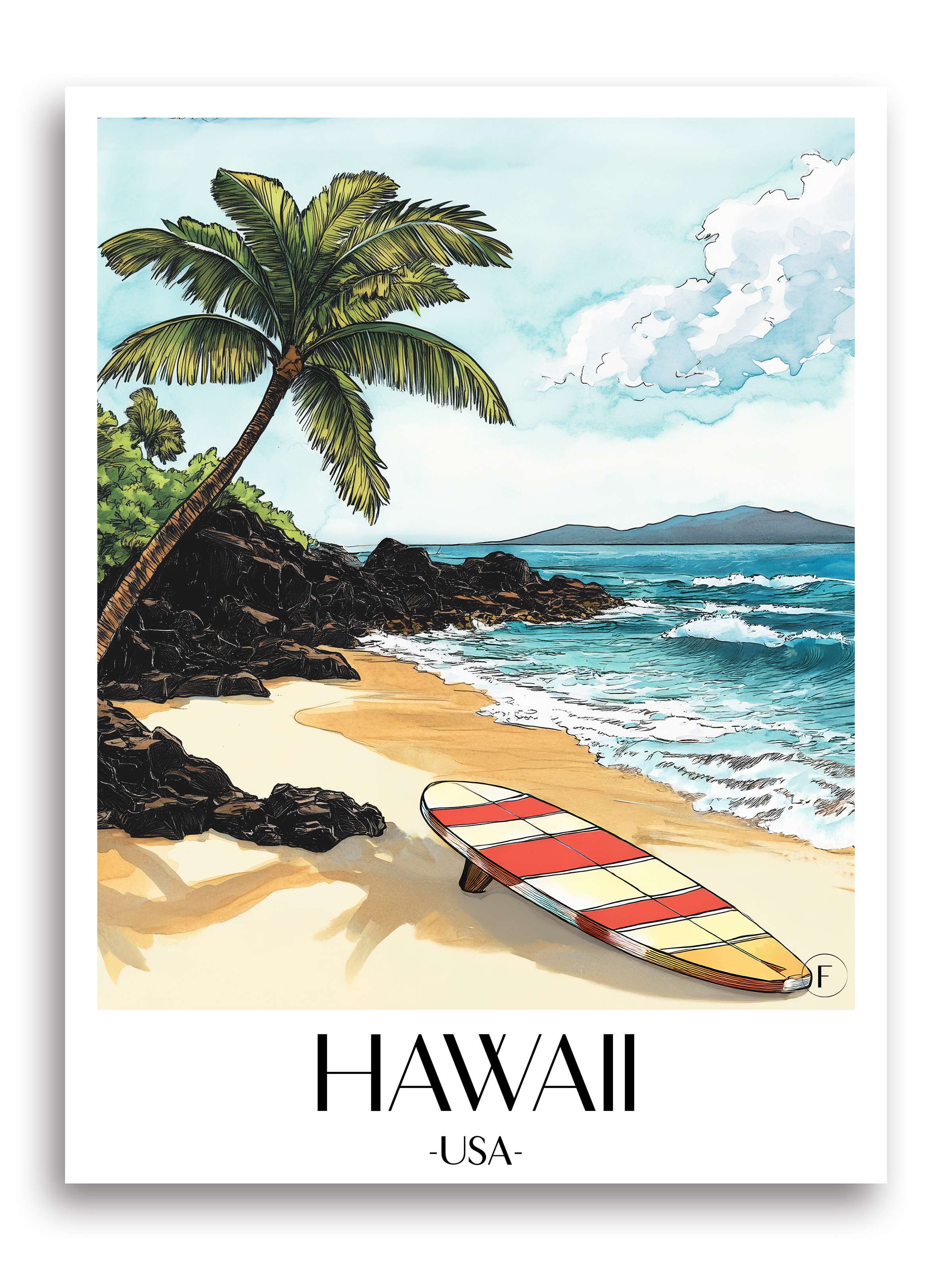 Hawaii Poster -  Vereinigte Staaten Kunstdruck - Aquarell von A4 bis A1 - favplace