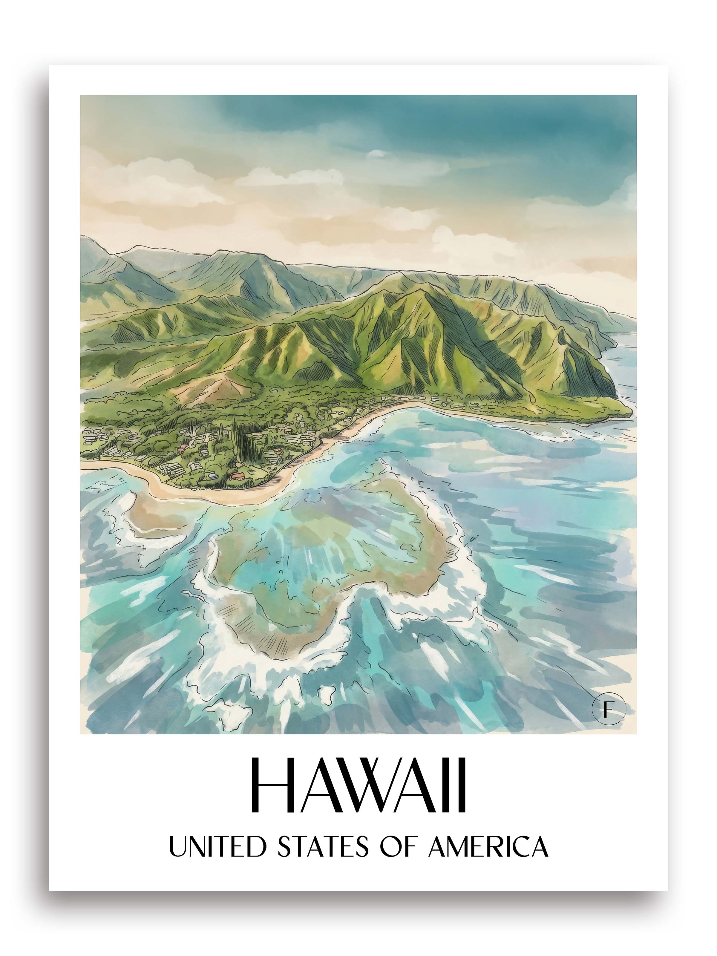 Hawaii Poster - Vereinigte Staaten Kunstdruck - Aquarell von A4 bis A1 - favplace
