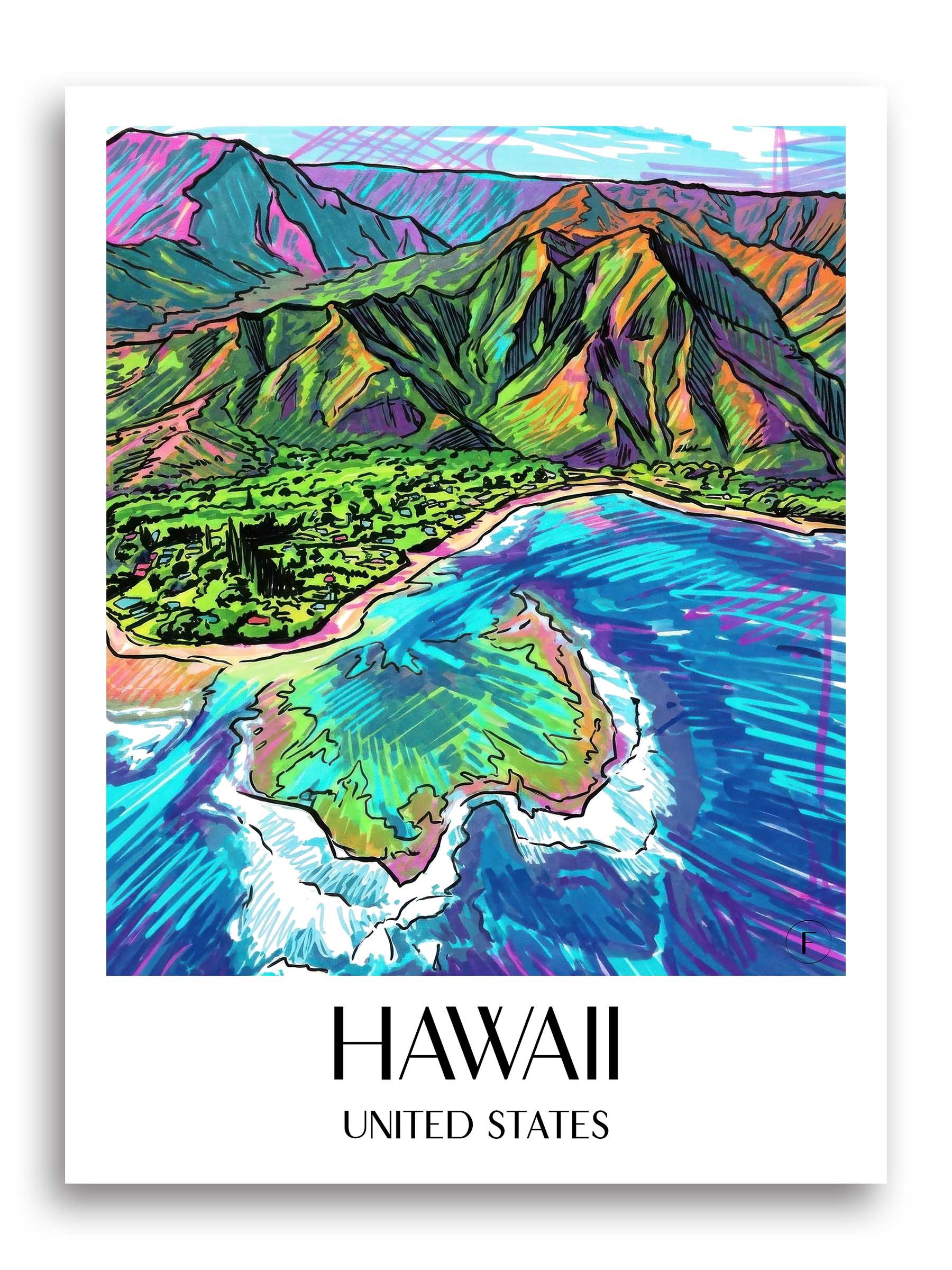 Hawaii Poster - - Vereinigte Staaten Kunstdruck - Tag Graffiti von A4 bis A1 - favplace
