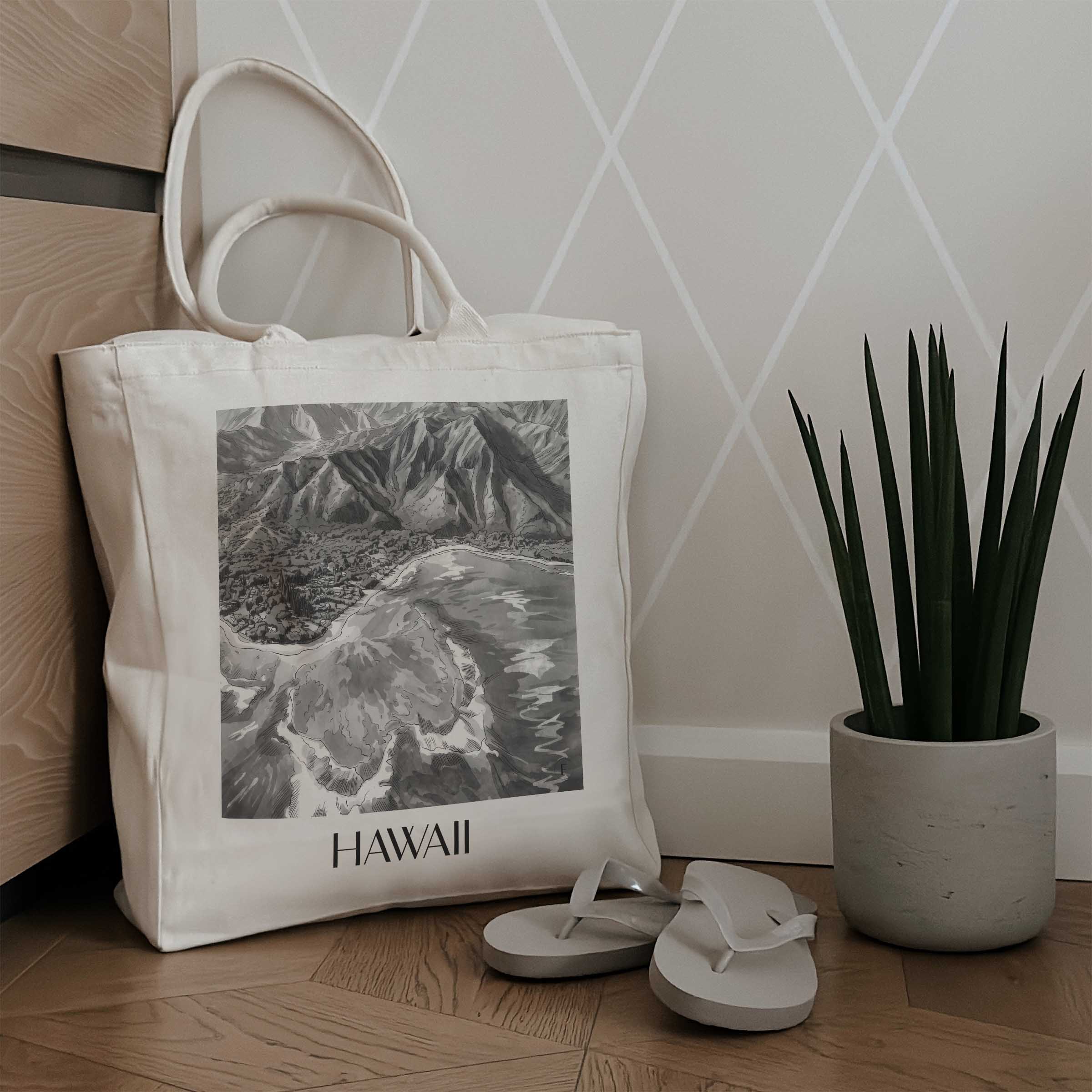 hawaii-vereinigte-staaten-einkaufstasche-aquarell-schwarz-weiss