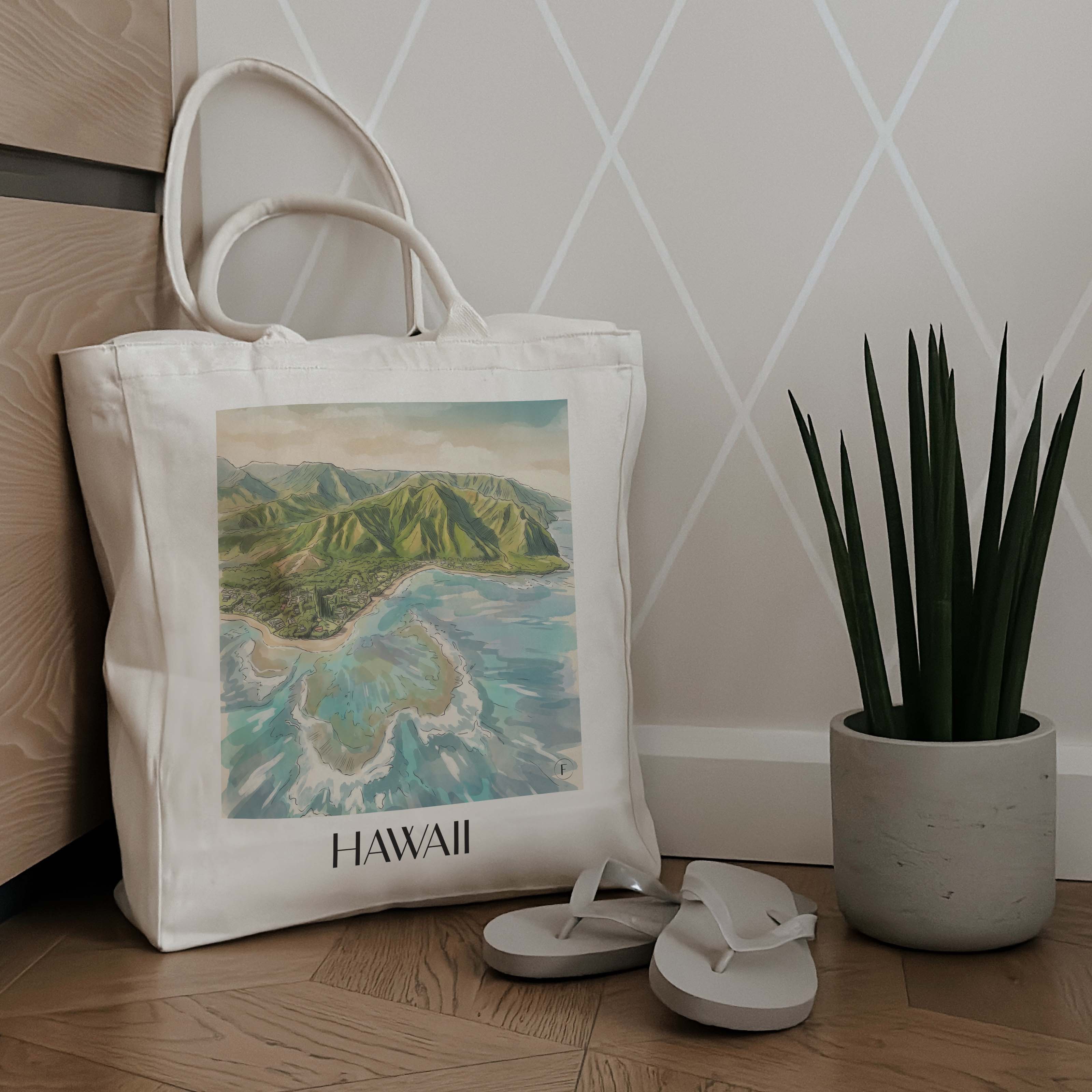 hawaii-vereinigte-staaten-einkaufstasche-aquarell